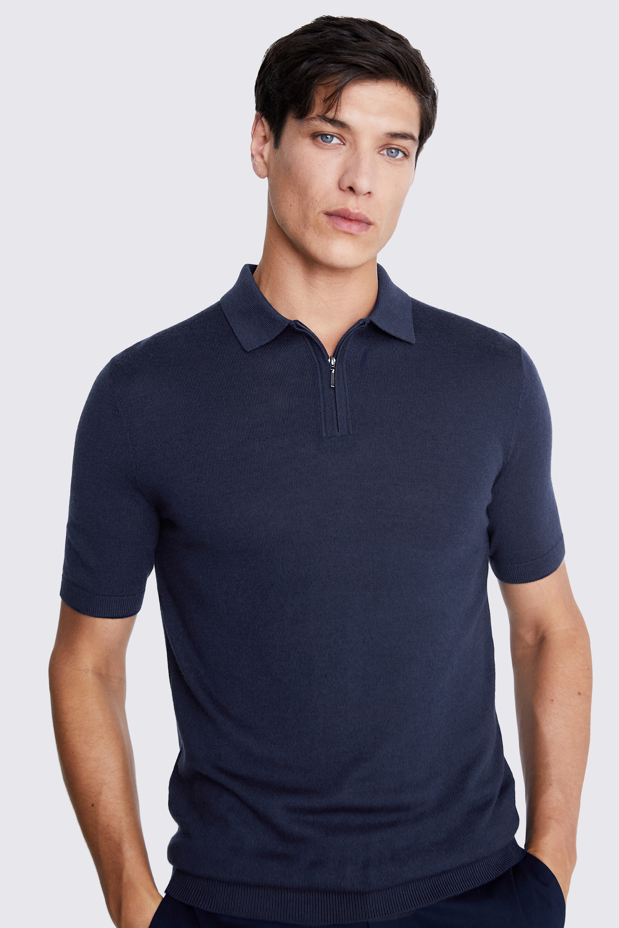 Blue Iris Merino Quarter Zip Polo Shirt