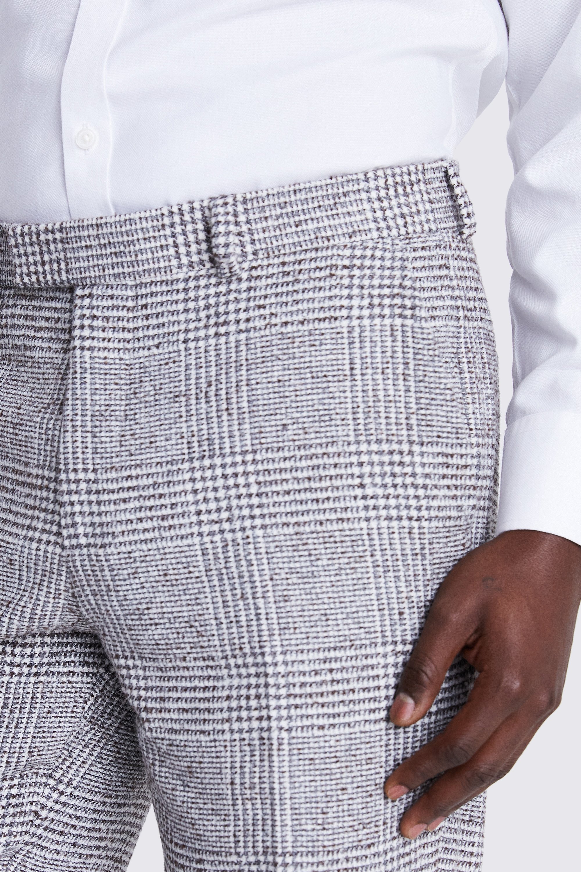 Fitted Tweed Trousers with Tab, Hazel Grey Dogtooth