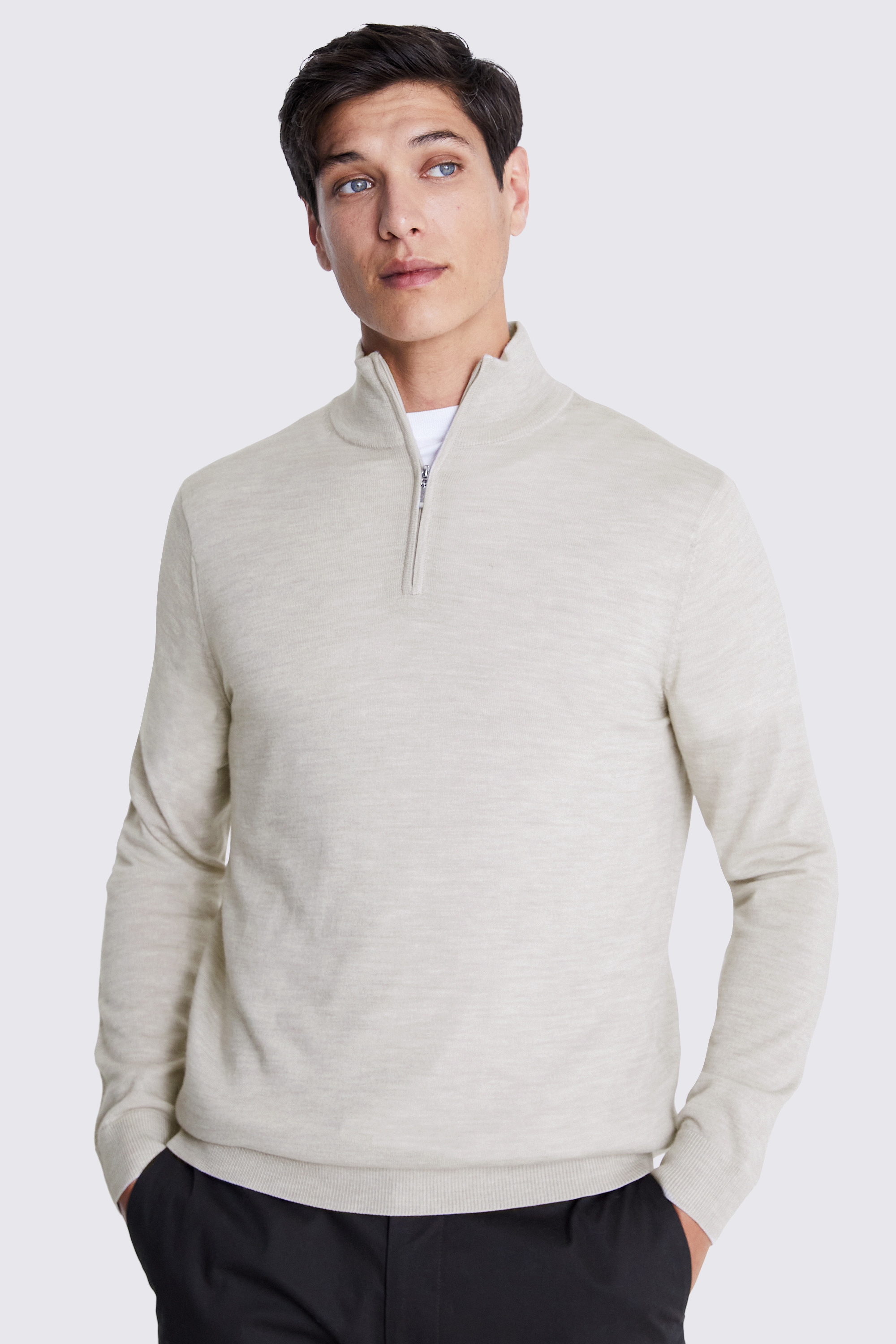 Oatmeal Merino Zip-Neck Jumper