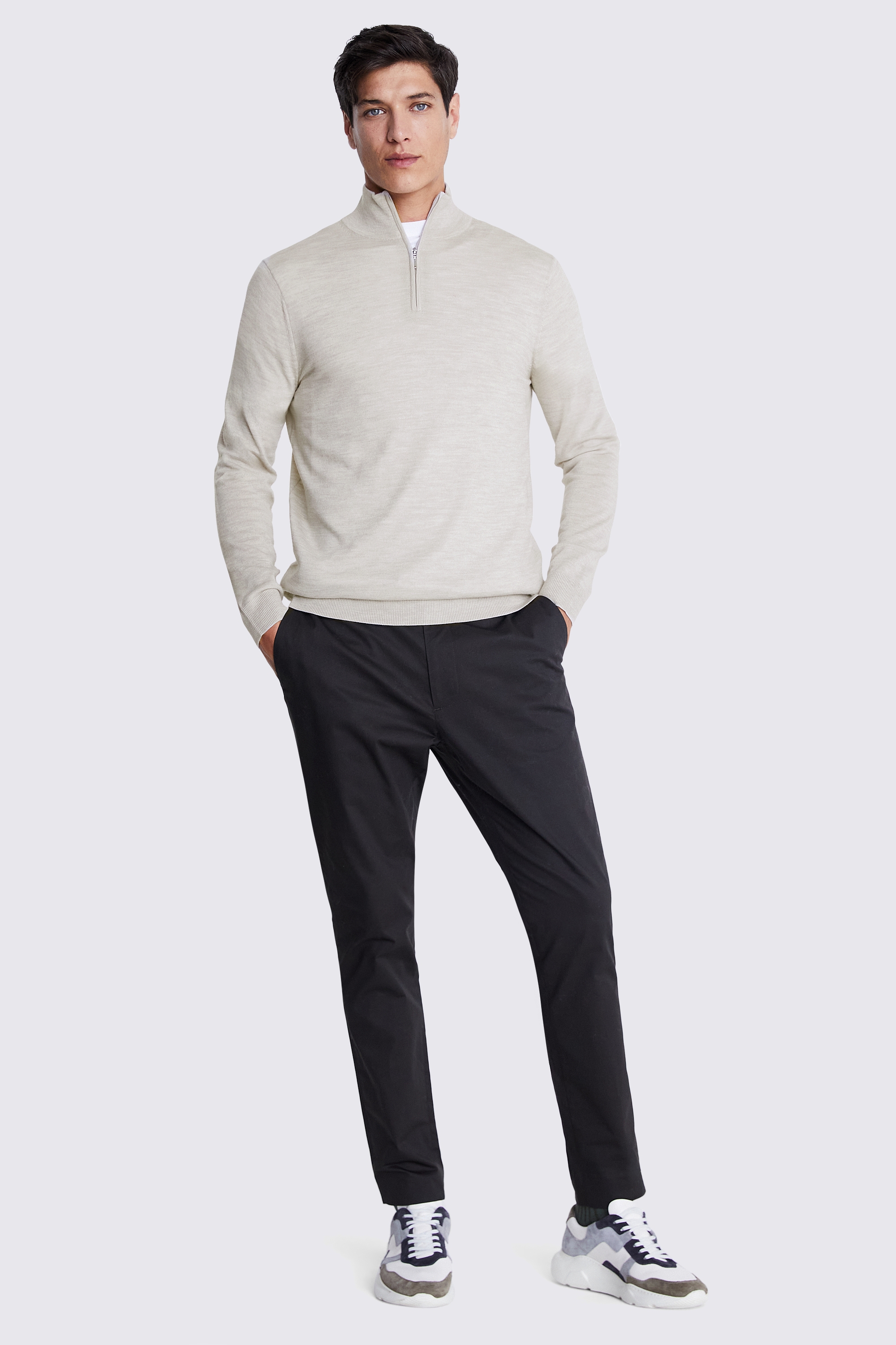 Oatmeal Merino Zip-Neck Jumper