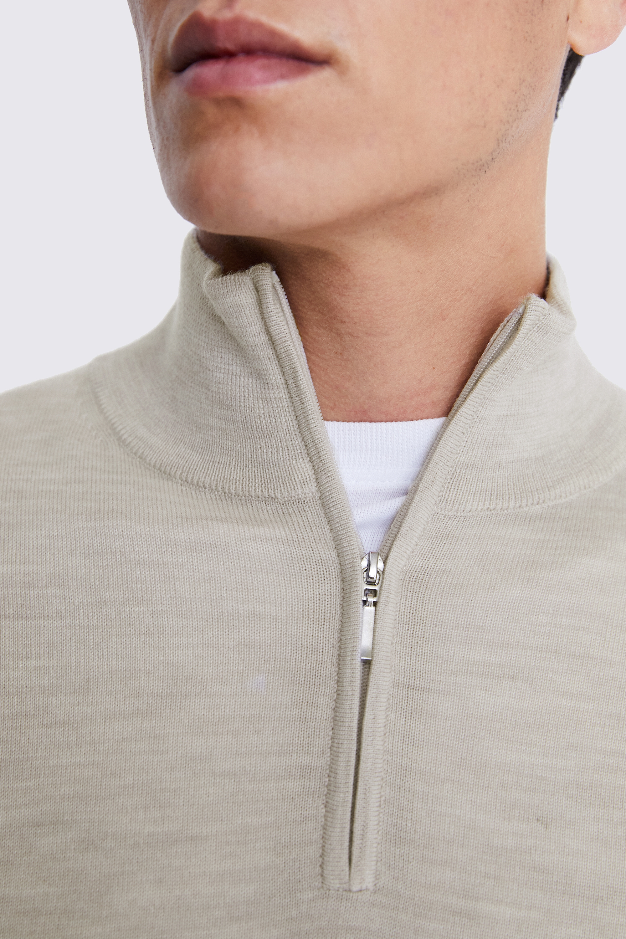 Oatmeal Merino Zip-Neck Jumper