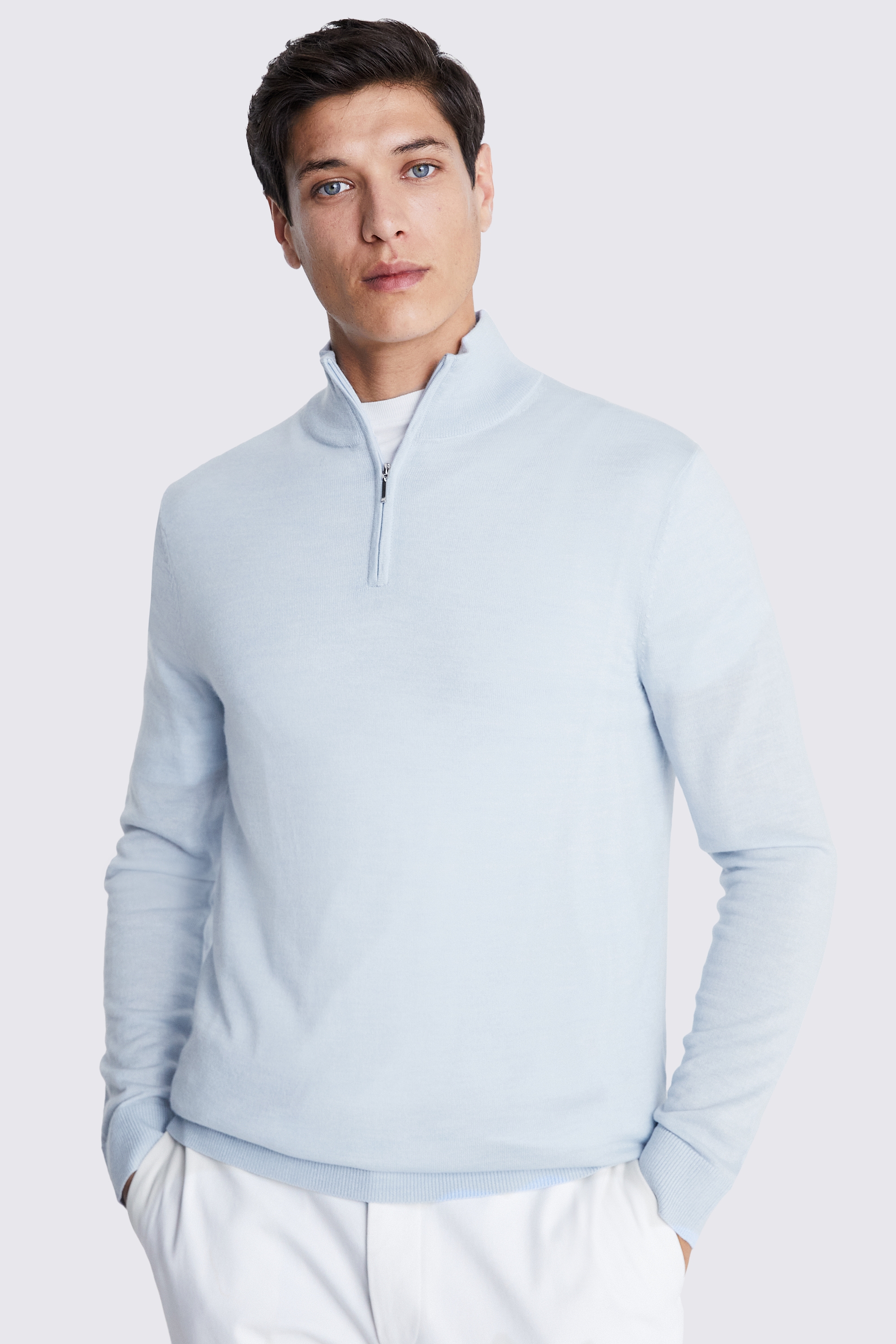 Sky Blue Merino Zip-Neck Jumper