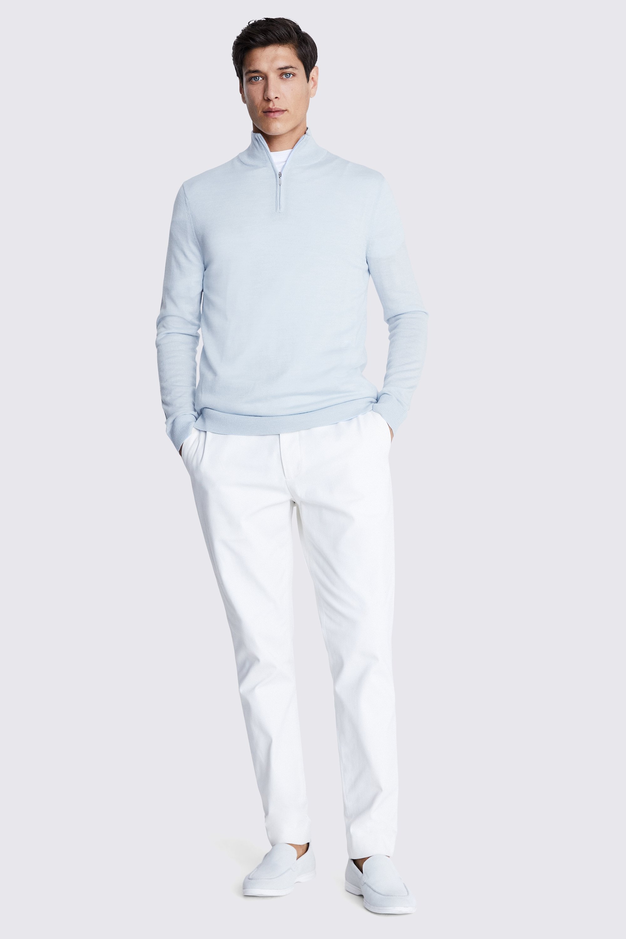 Sky Blue Merino Zip-Neck Jumper