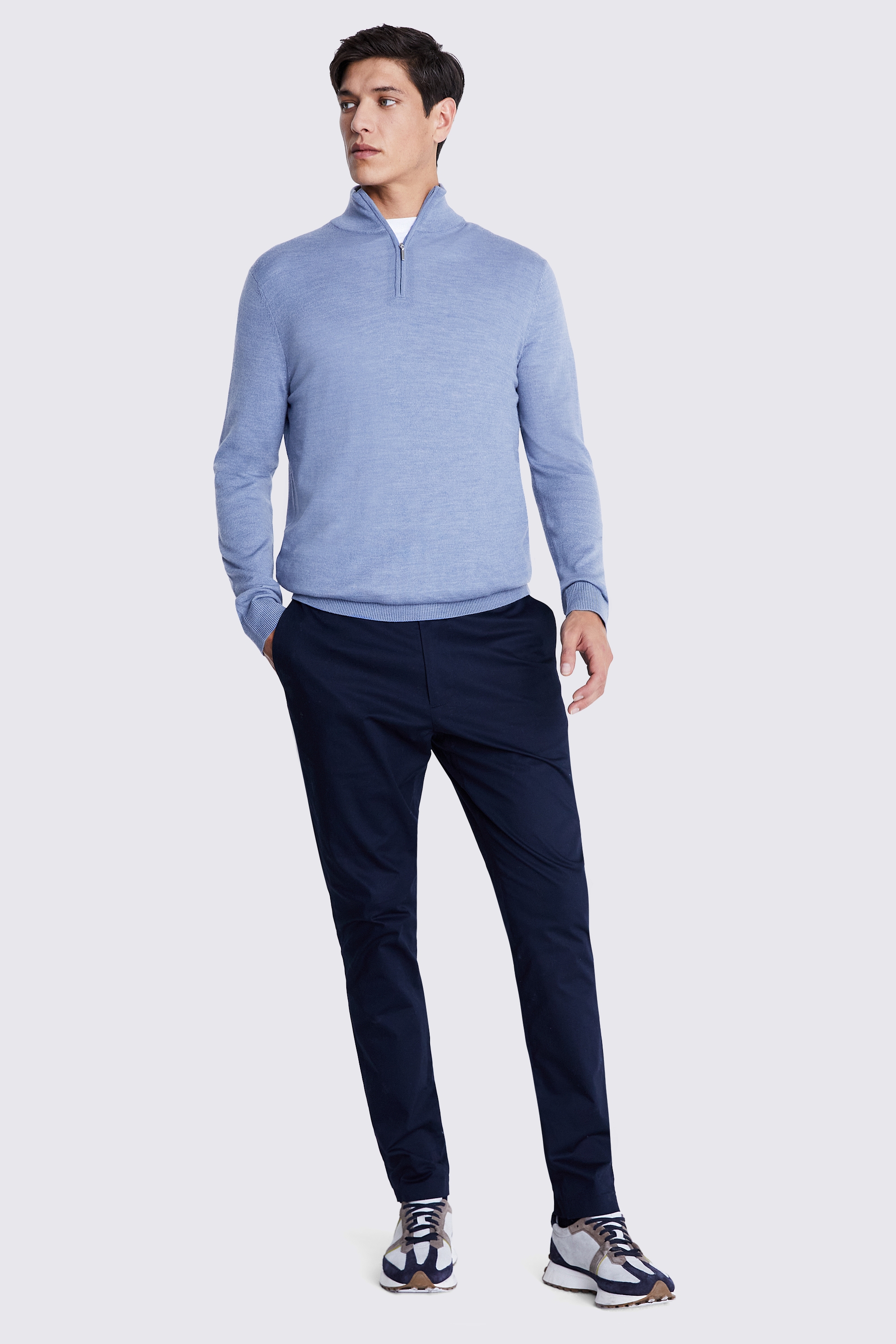 Cornflower Blue Merino Zip-Neck Jumper
