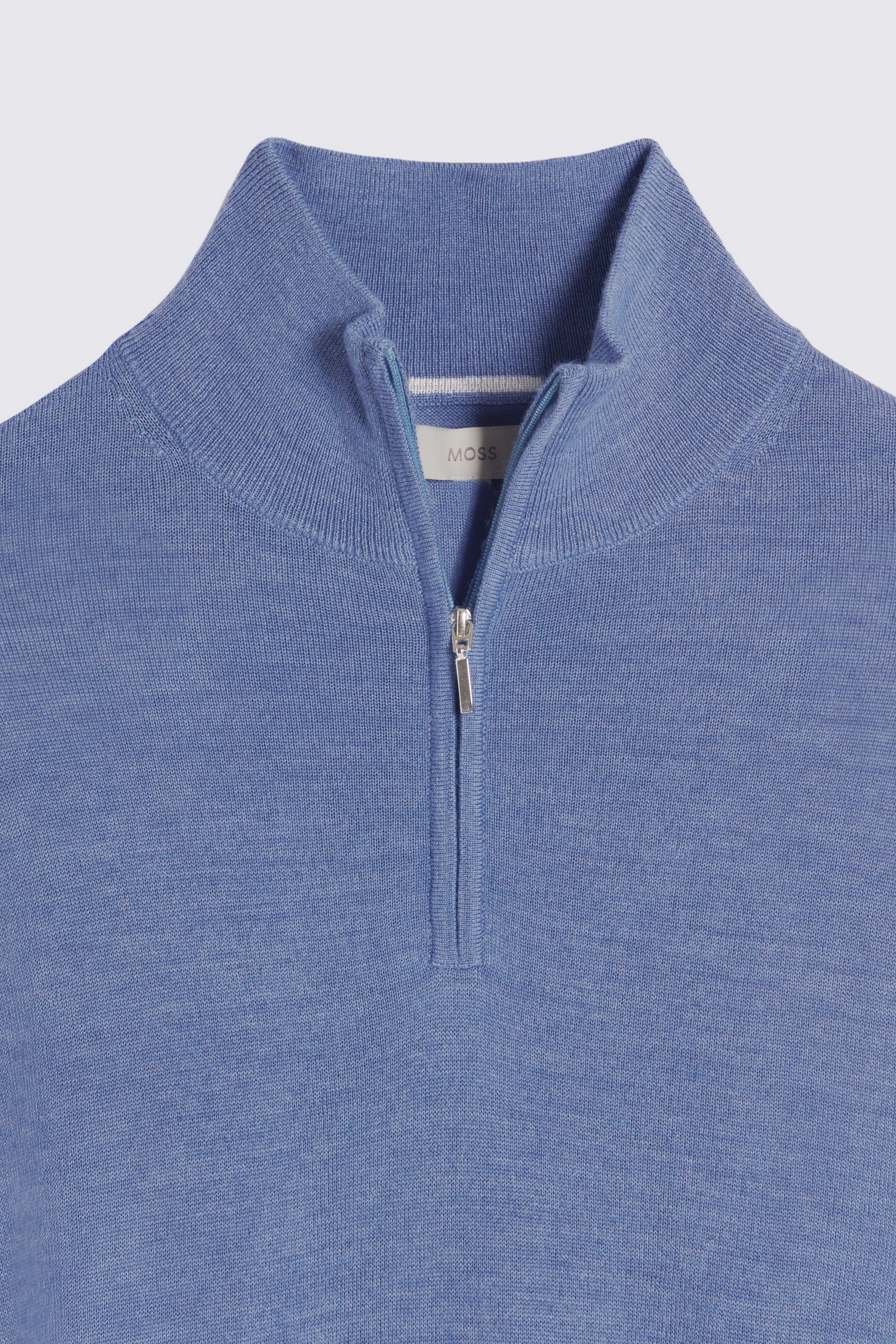 Cornflower Blue Merino Zip-Neck Jumper