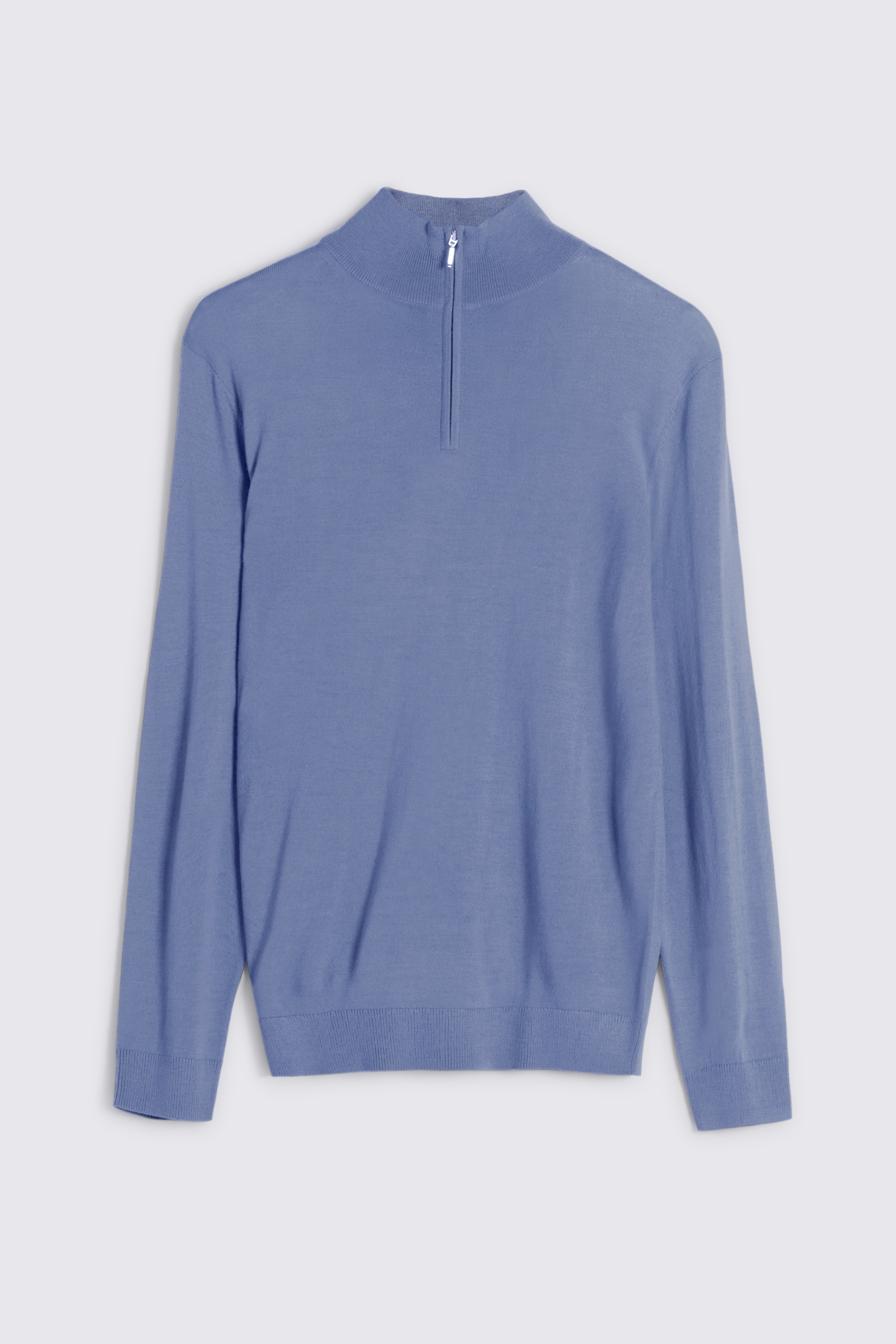 Cornflower Blue Merino Zip-Neck Jumper