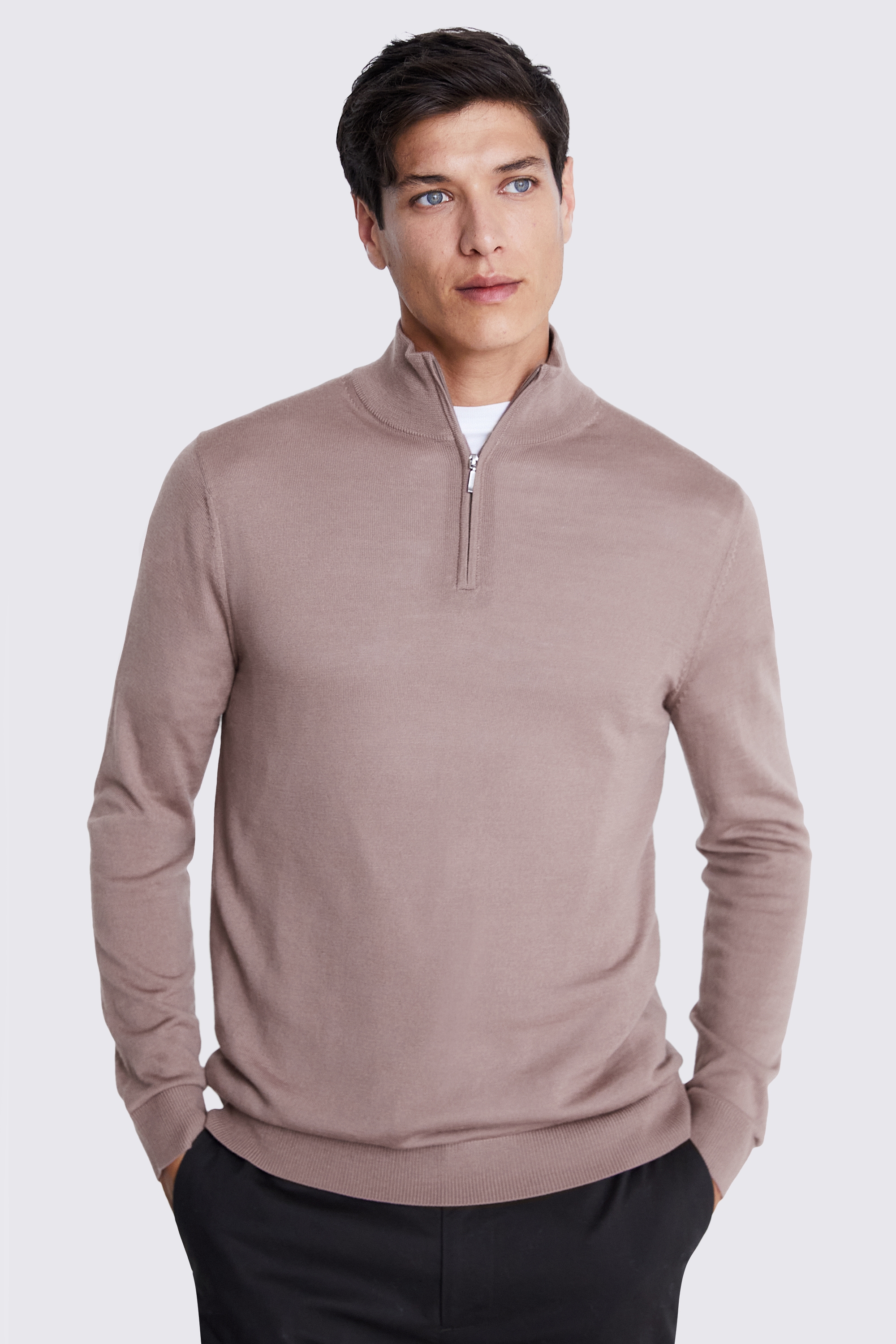 Pink Merino Zip-Neck Jumper