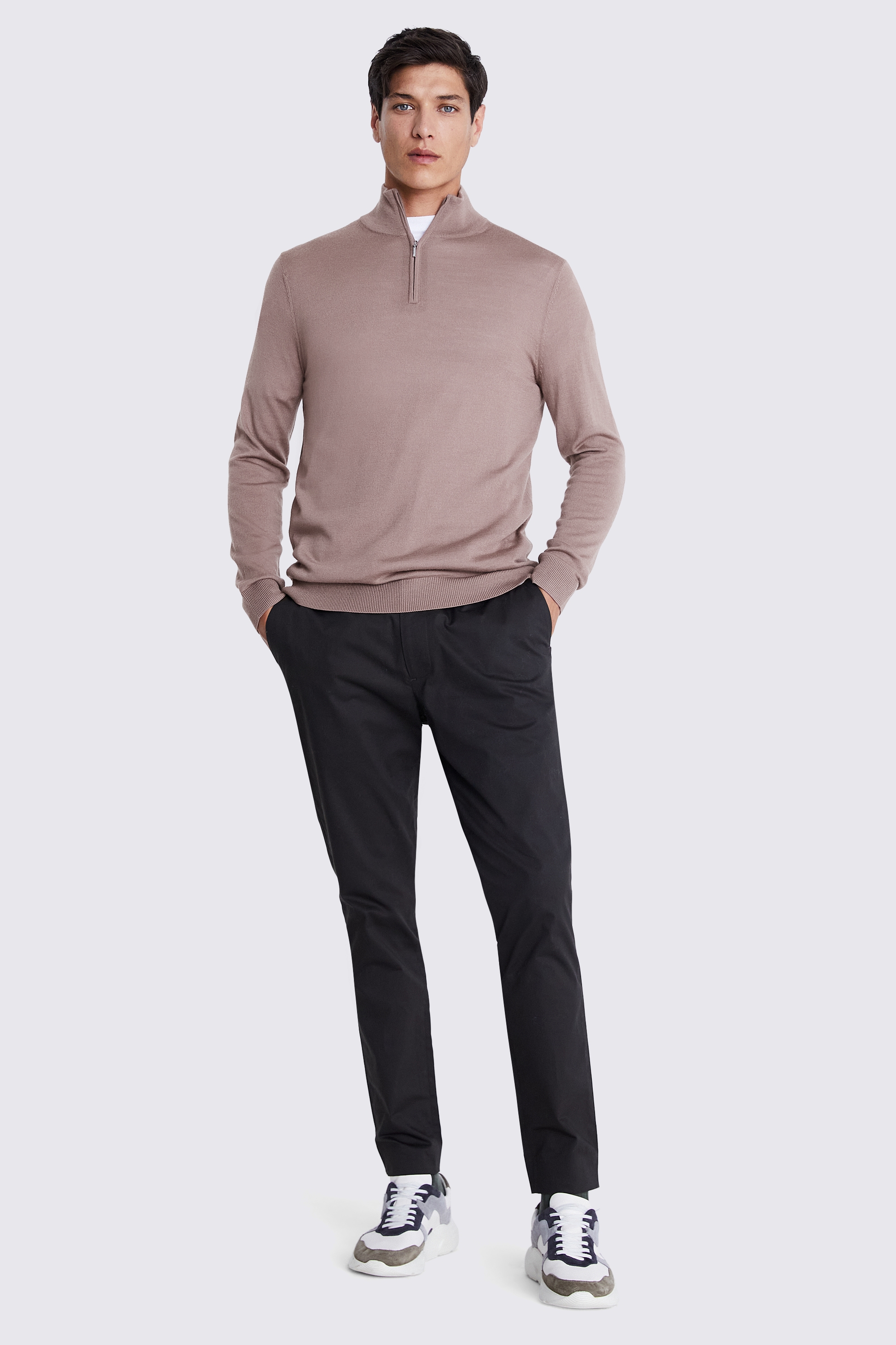 Pink Merino Zip-Neck Jumper
