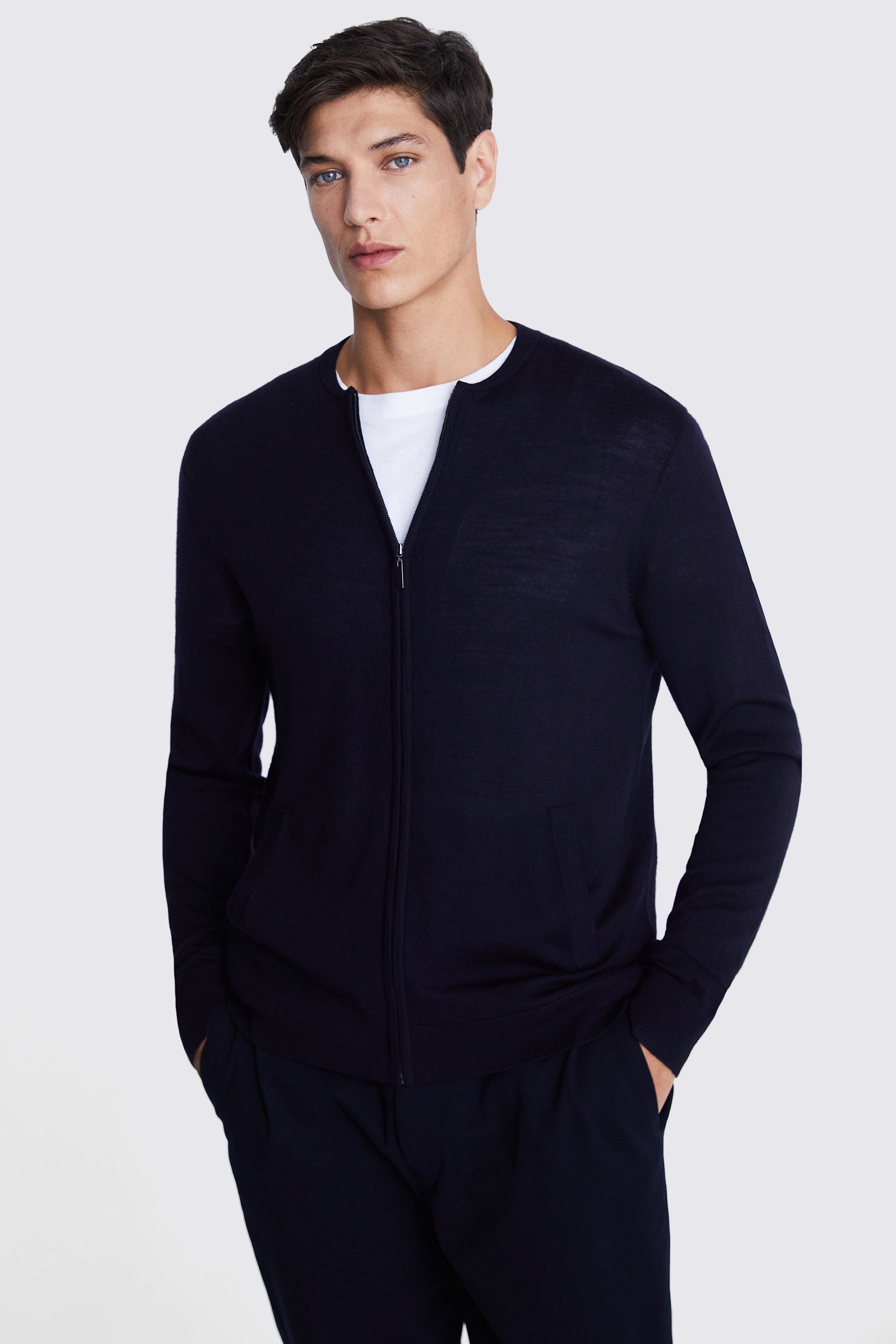 Navy Milano Knit Zip-Through Cardigan