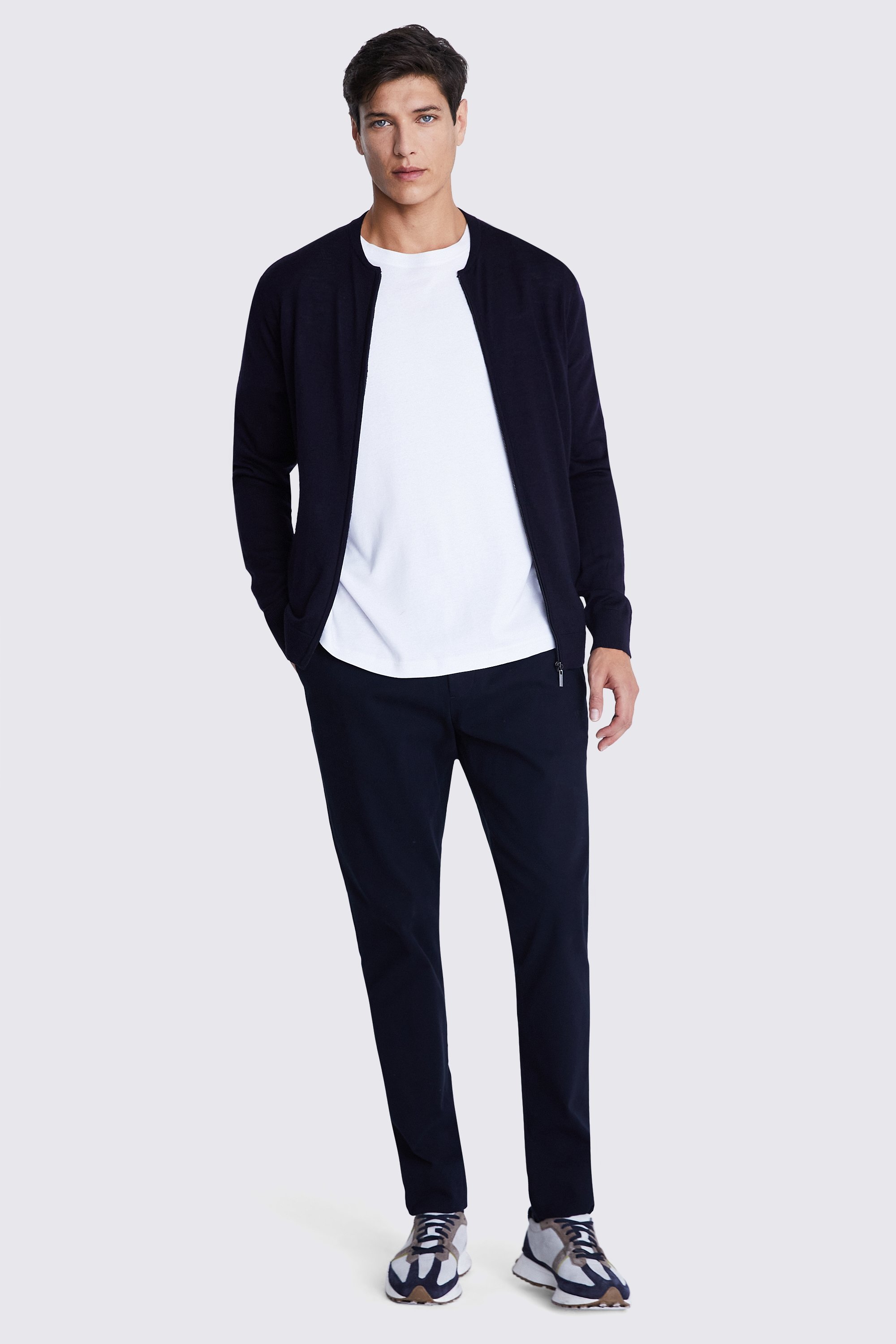 Navy Milano Knit Zip-Through Cardigan