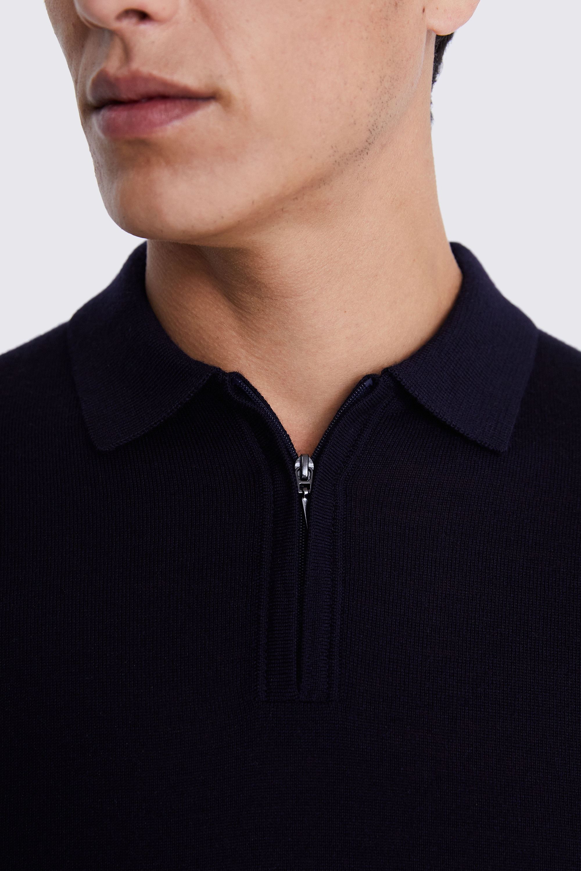 Navy Merino Quarter Zip Polo Shirt | Buy Online at Moss