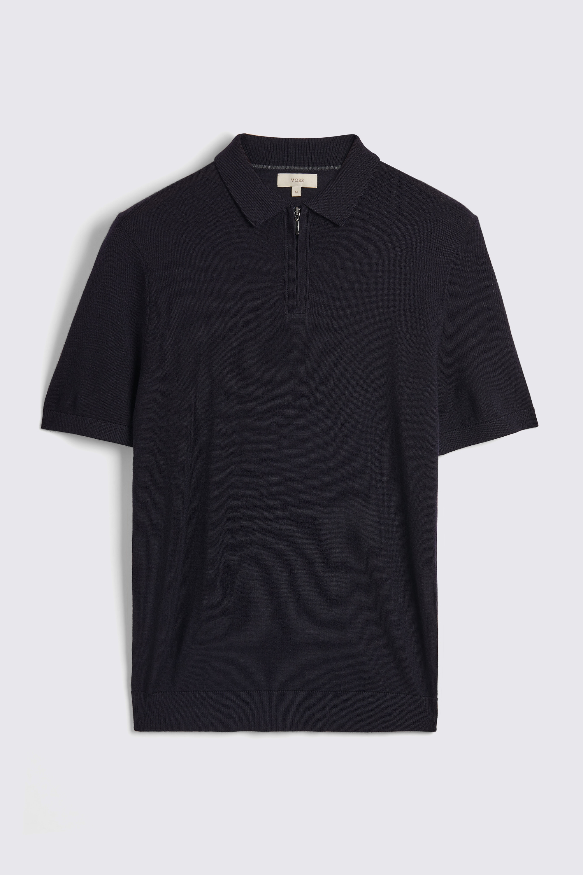 Navy Merino Quarter Zip Polo Shirt | Buy Online at Moss