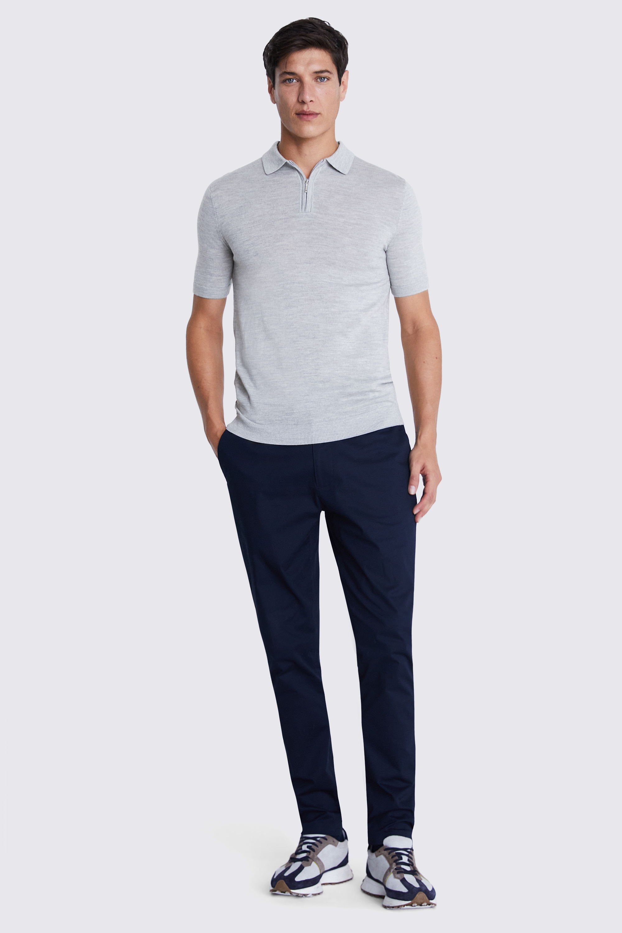 Light Grey Merino Quarter Zip Polo Shirt | Buy Online at Moss