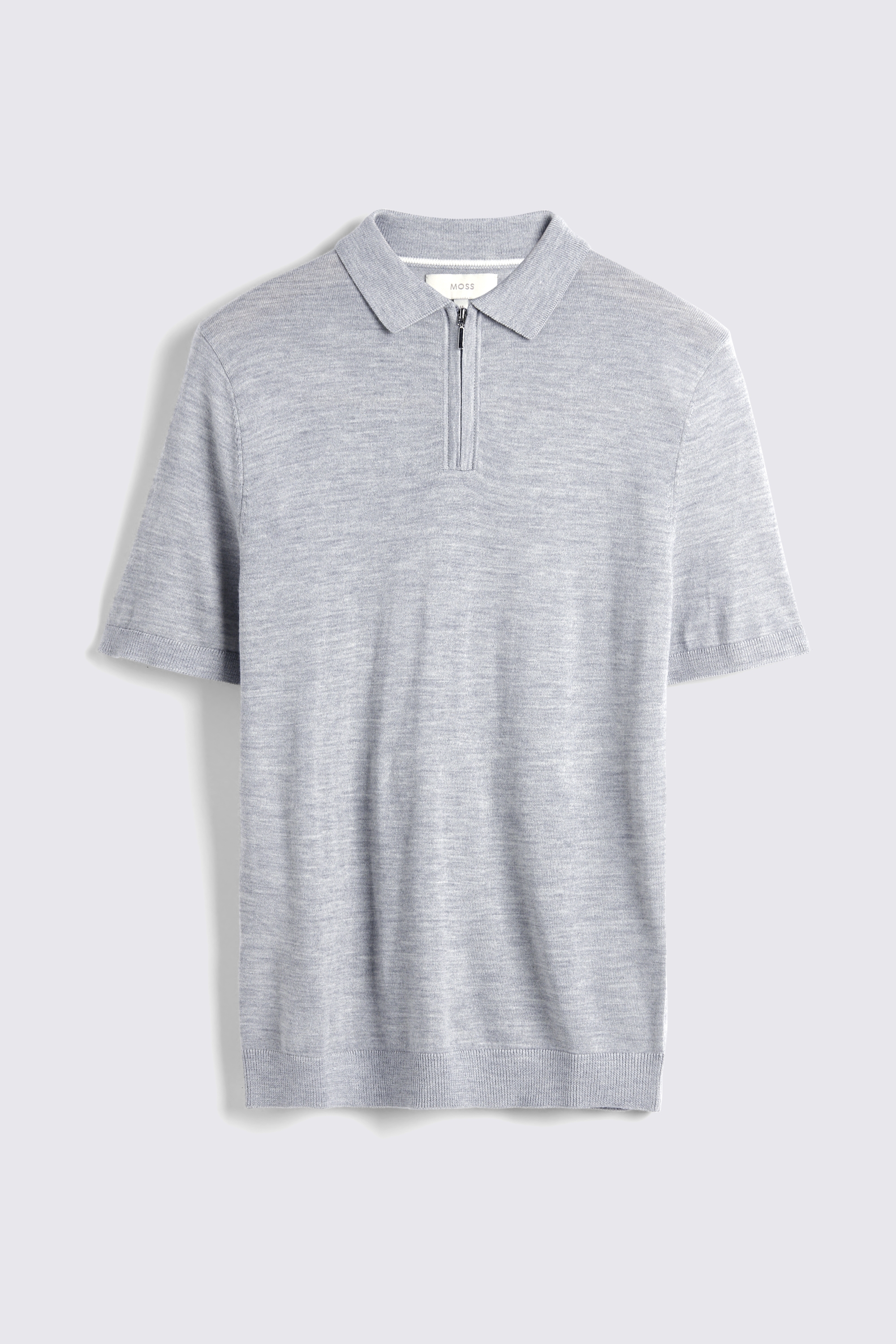 Light Grey Merino Quarter Zip Polo Shirt