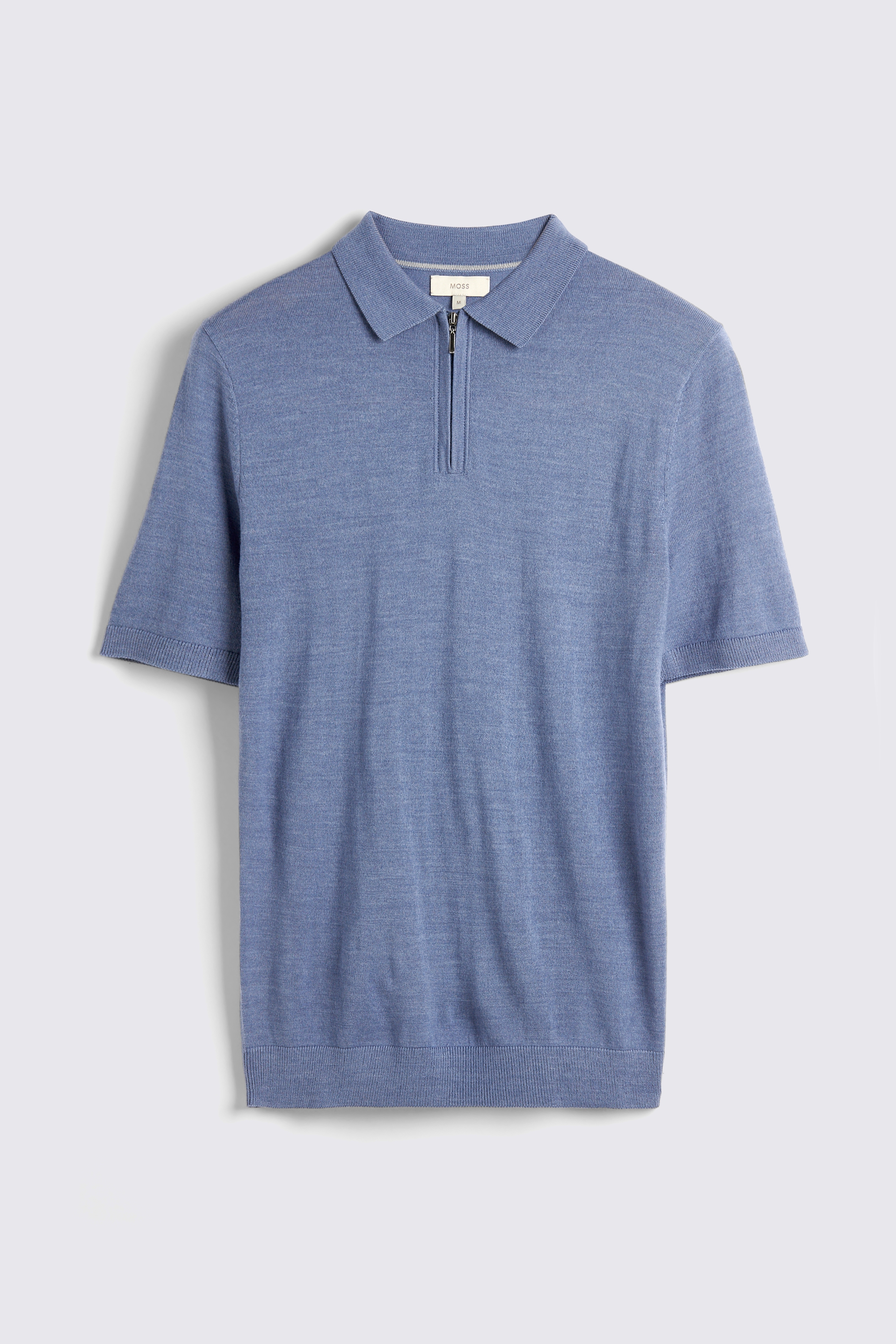 Cornflower Blue Merino Quarter Zip Polo Shirt