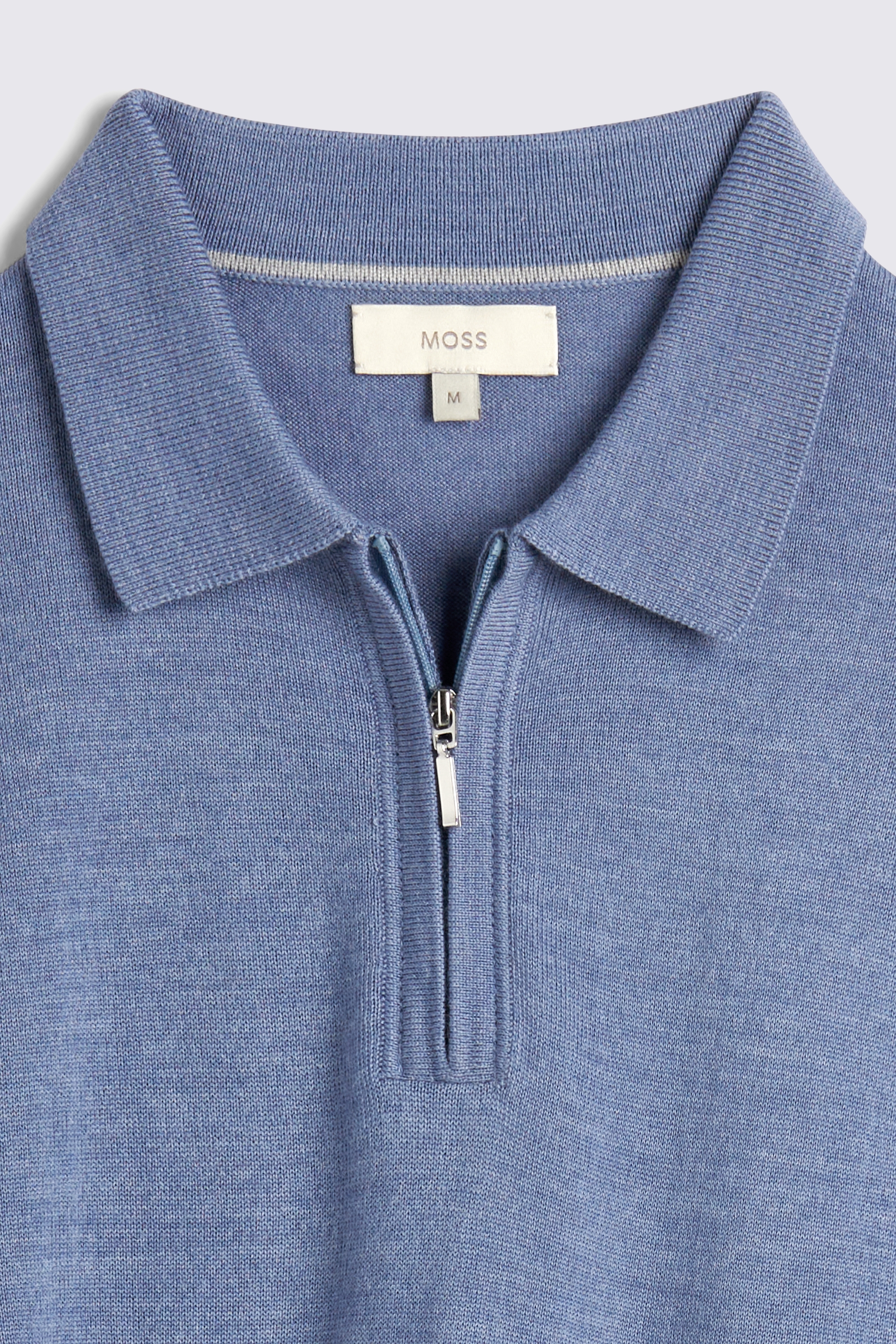 Cornflower Blue Merino Quarter Zip Polo Shirt | Buy Online at Moss