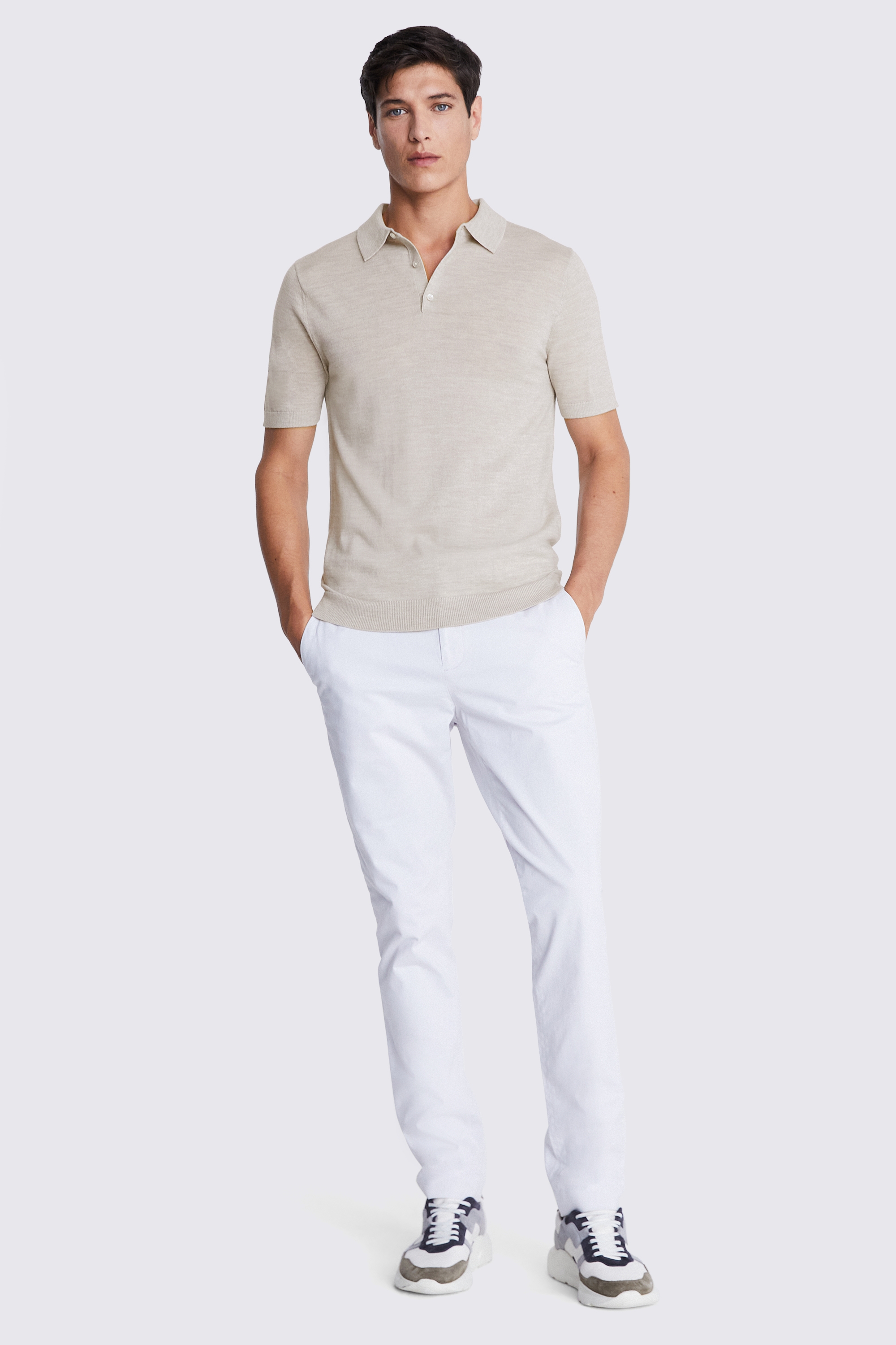 Oatmeal Merino 3 Button Polo Shirt | Buy Online at Moss