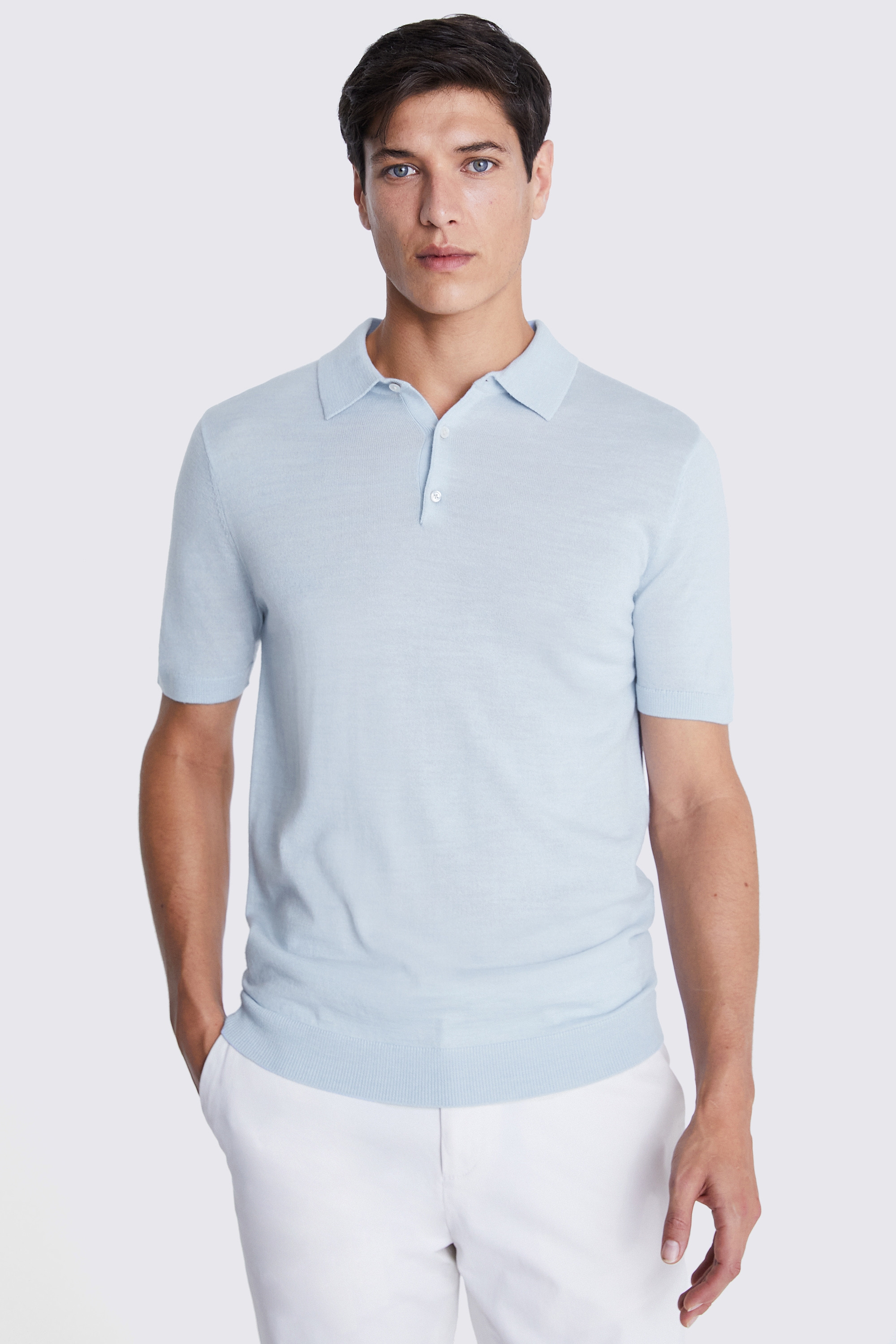Sky Blue Merino 3 Button Polo Shirt | Buy Online at Moss