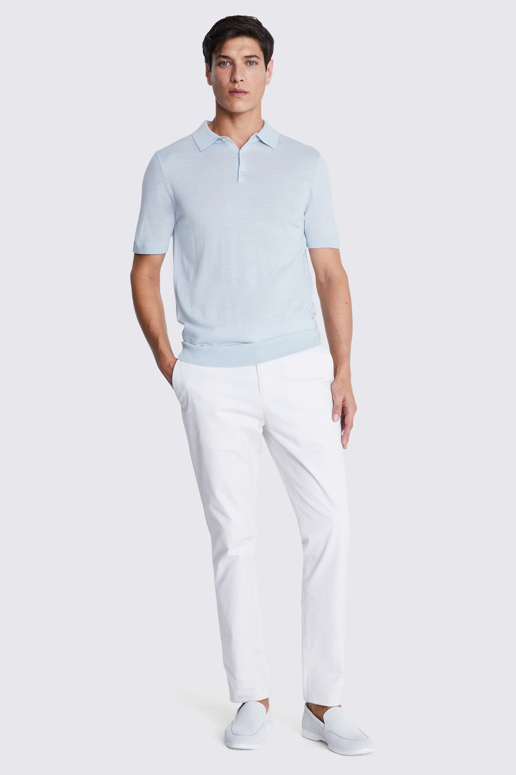 Sky Blue Merino 3 Button Polo Shirt