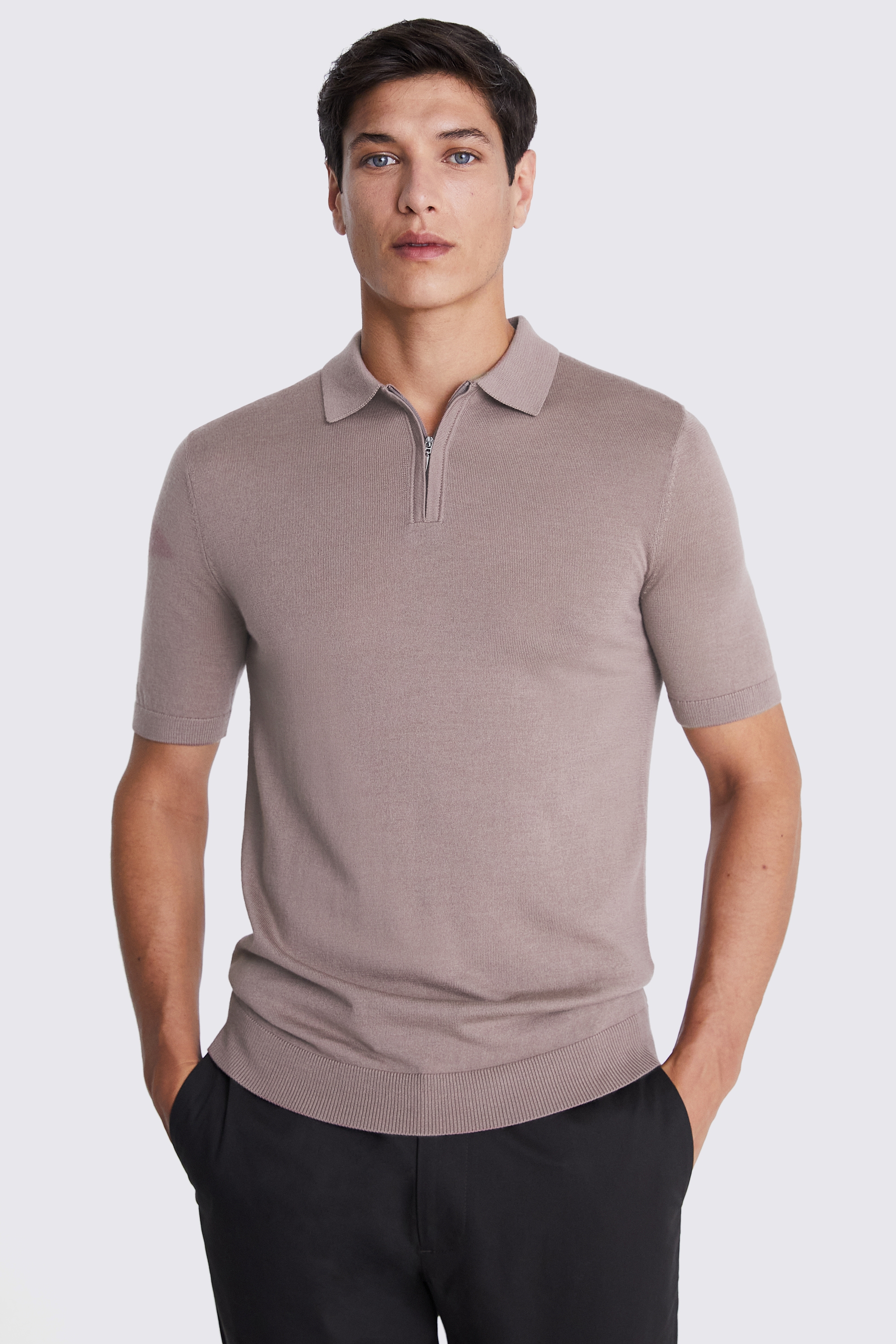 Pink Merino Quarter Zip Polo Shirt