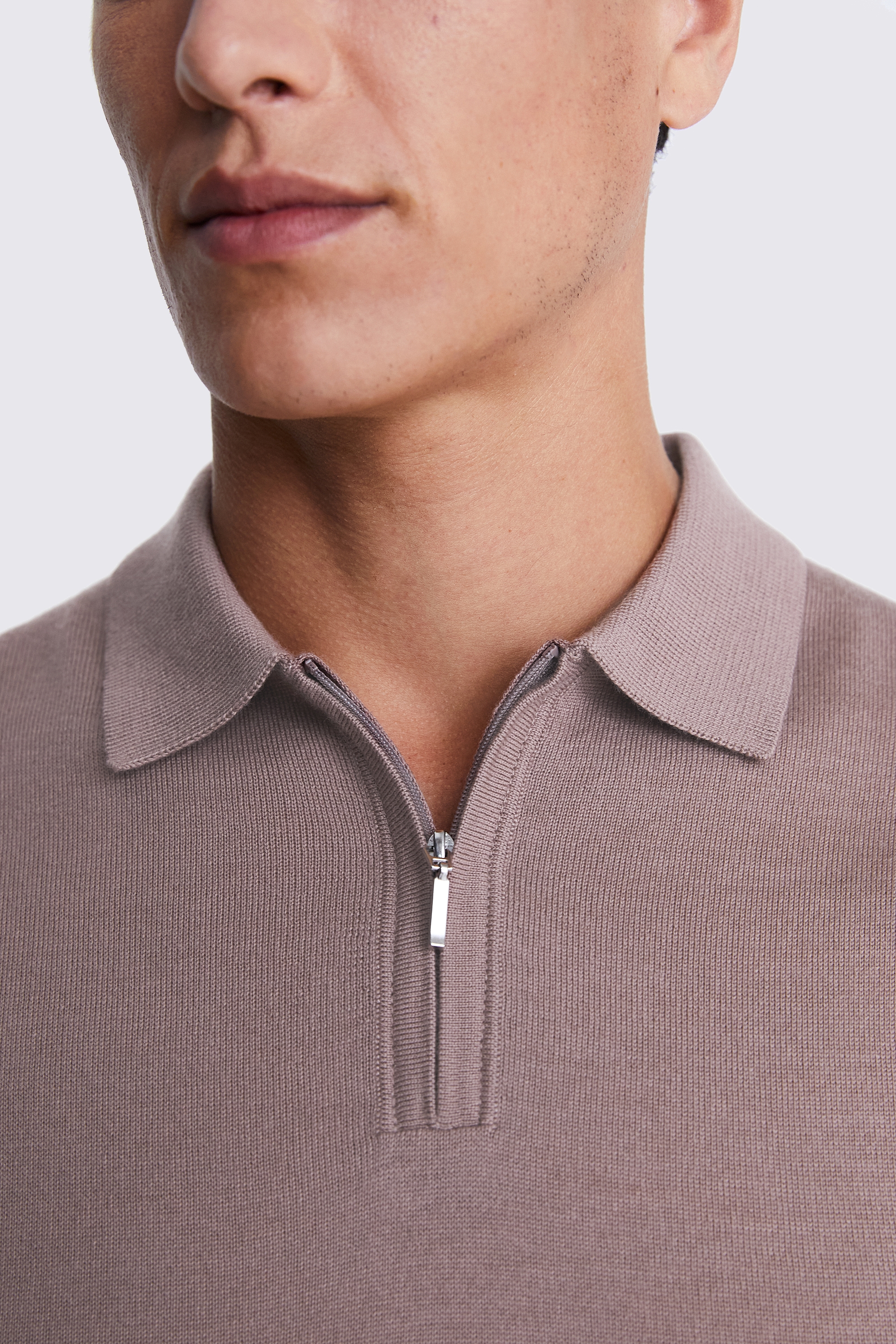 Pink Merino Quarter Zip Polo Shirt