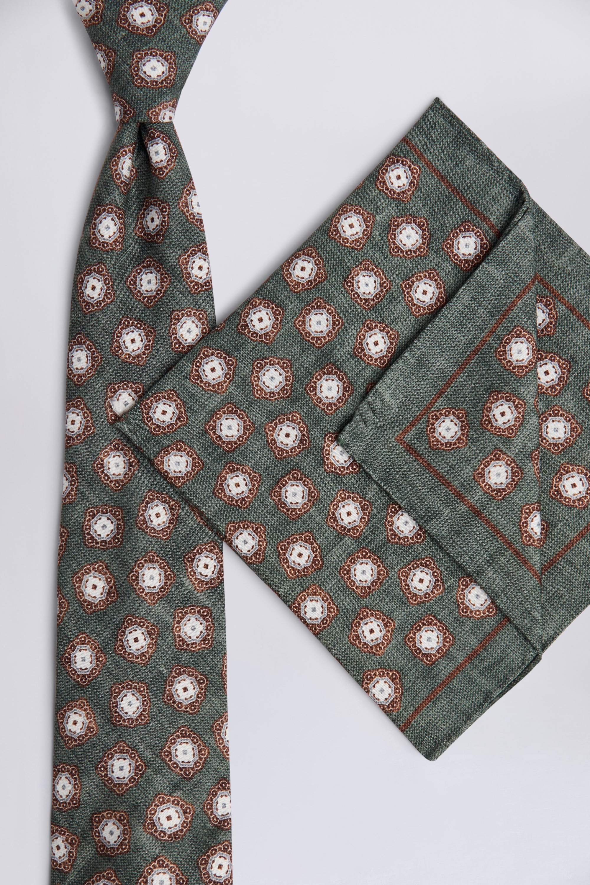 Bottinelli Sage & Toffee Silk Medallion Tie