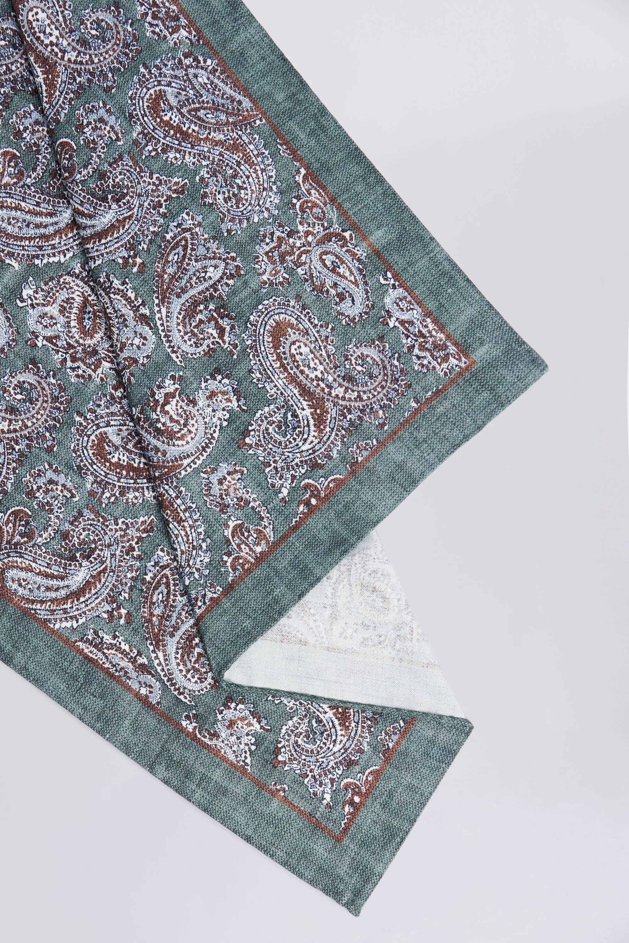 Bottinelli Sage & Toffee Silk Paisley Pocket Square