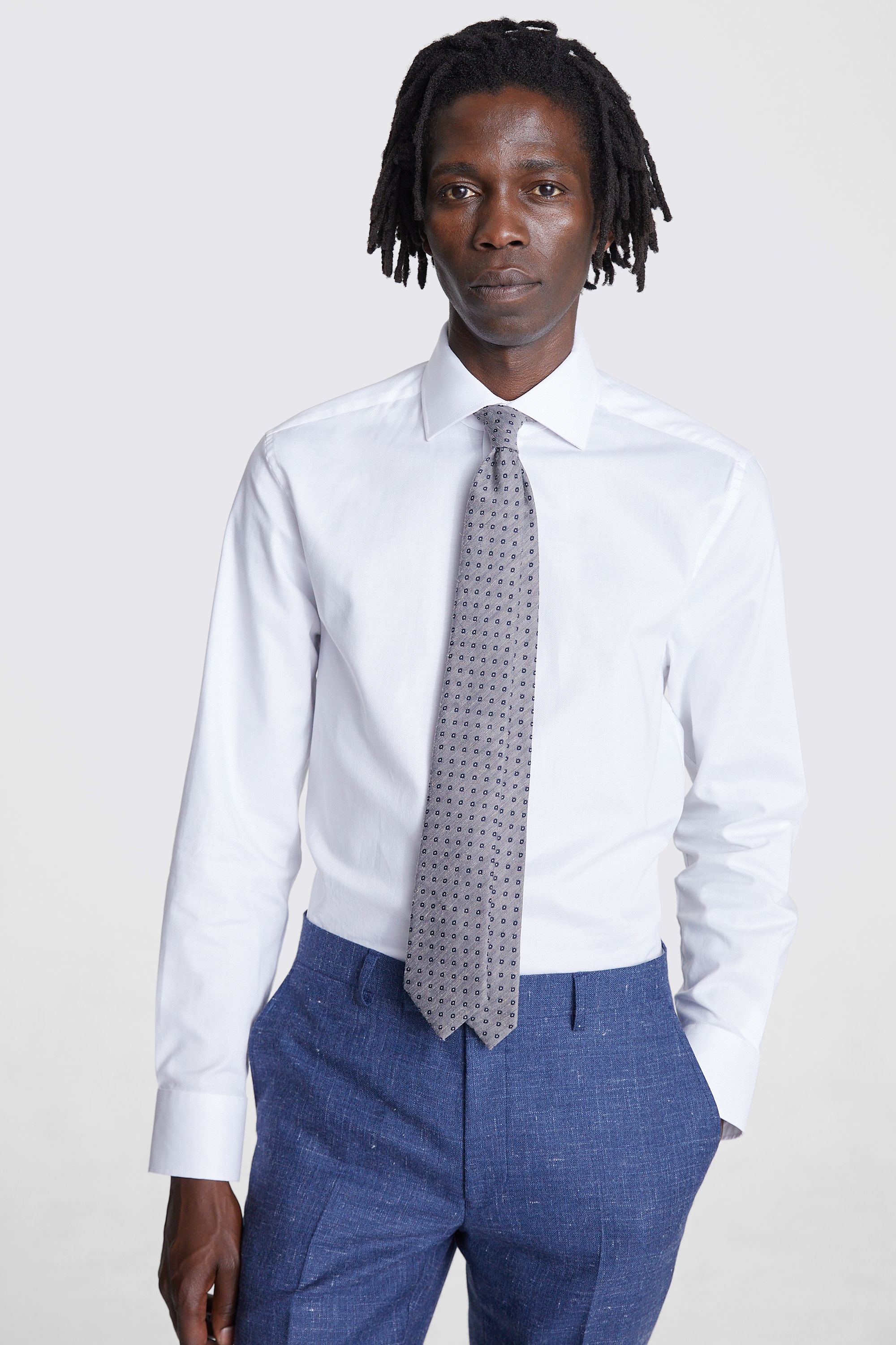 Grey Slub Geo Floral Silk & Linen Tie