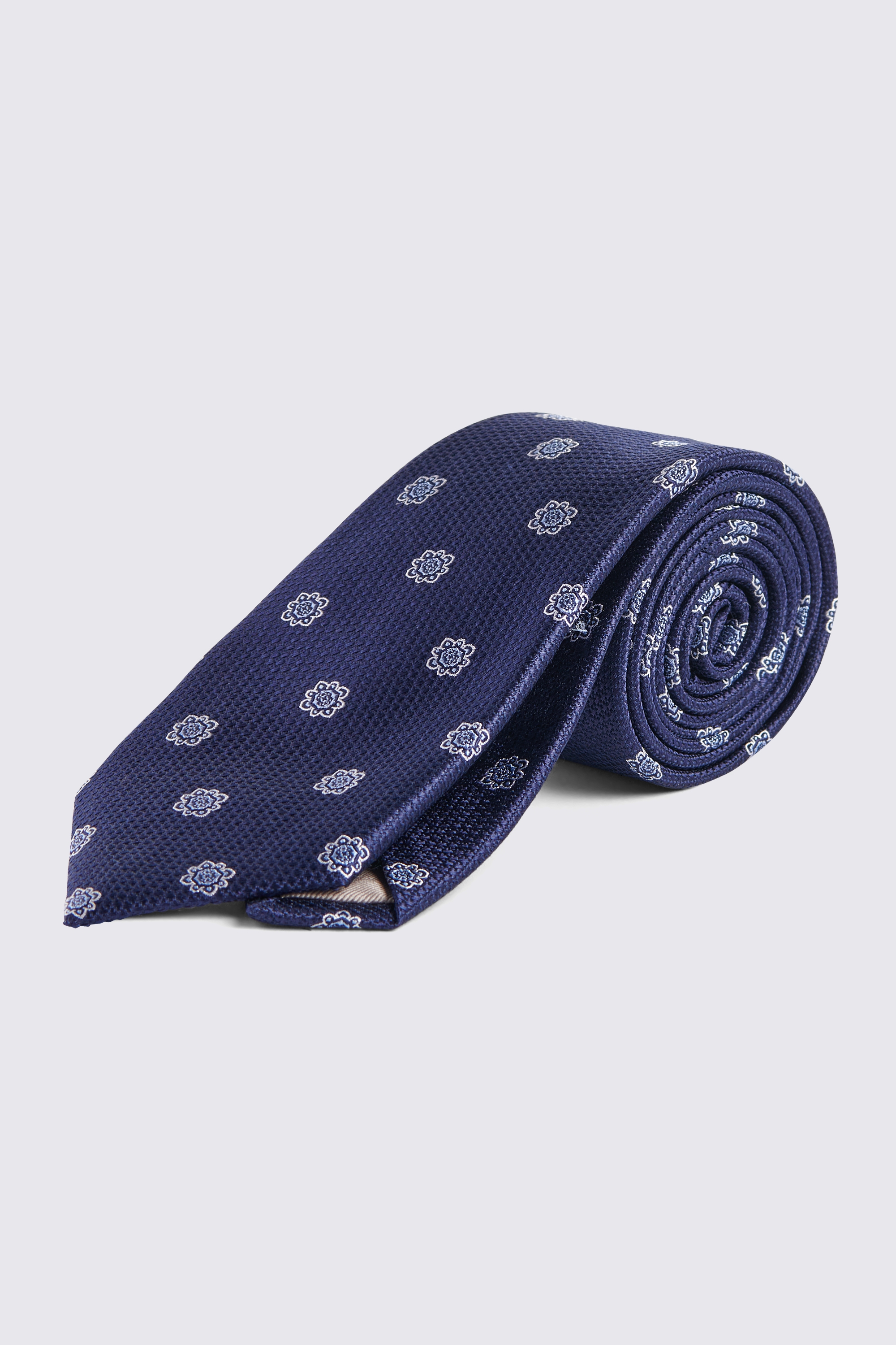 Navy Textured Silk Medallion Tie | Buy Online at Moss