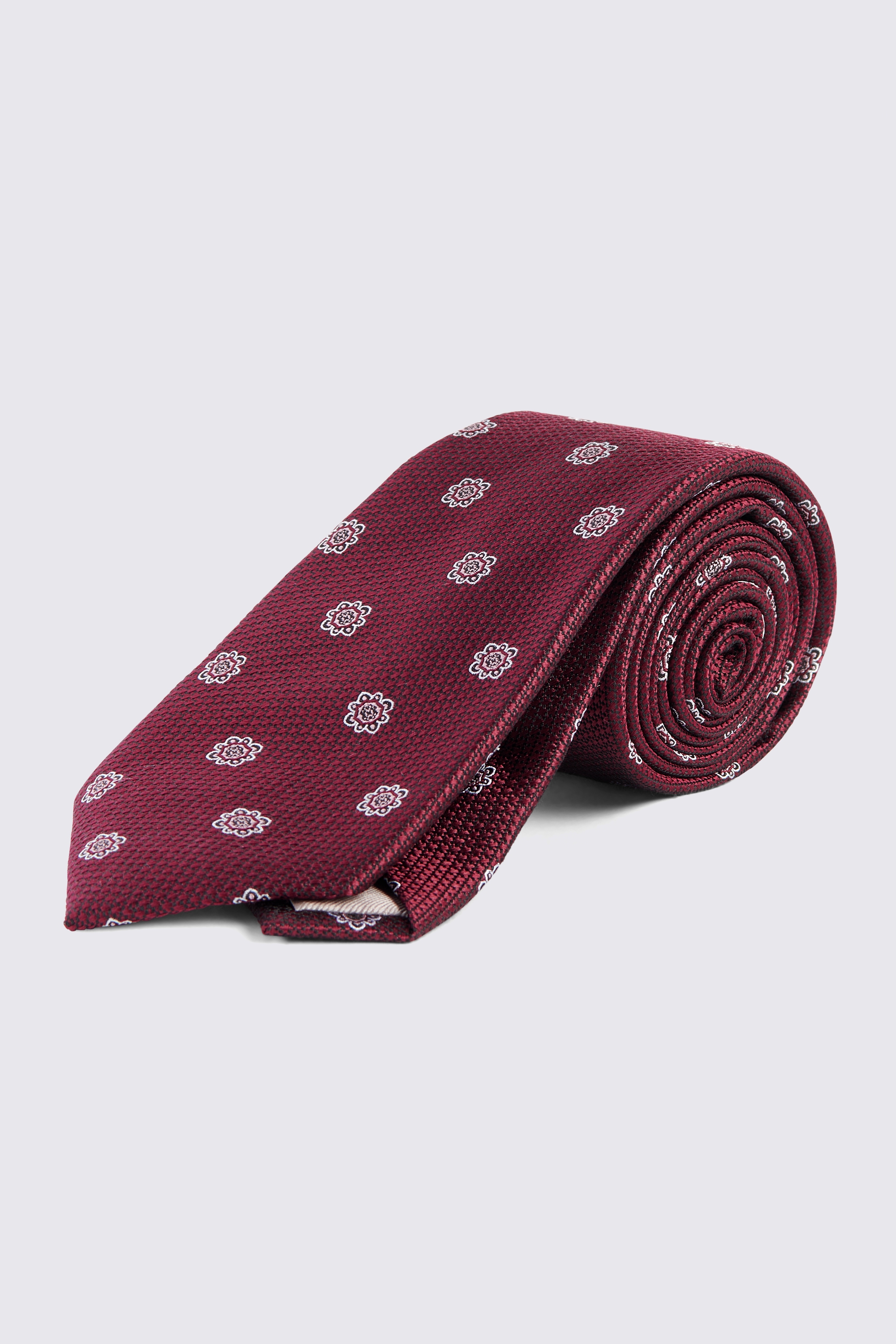 Burgundy Textured Silk Medallion Tie Buy Online At Moss