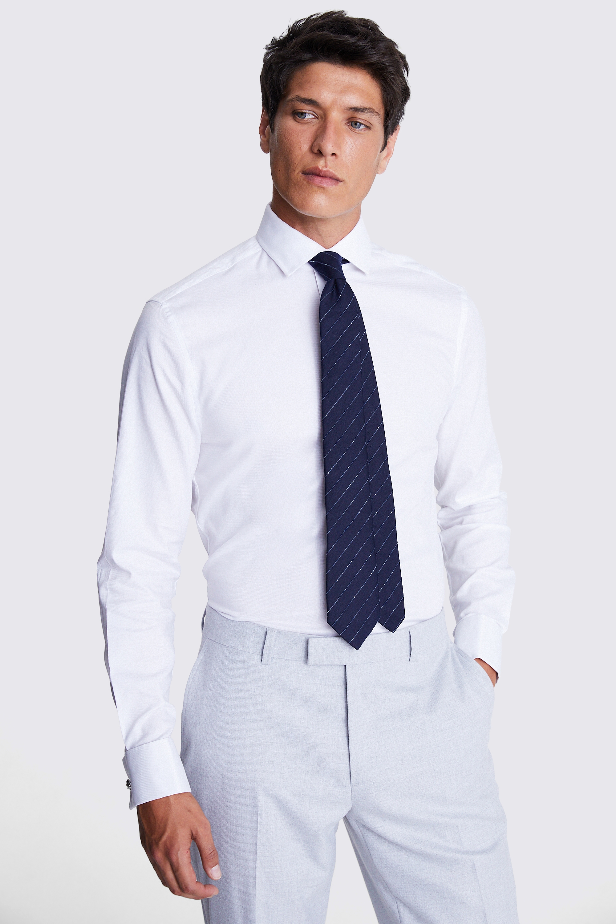 Navy Chalk Stripe Silk Blend Tie