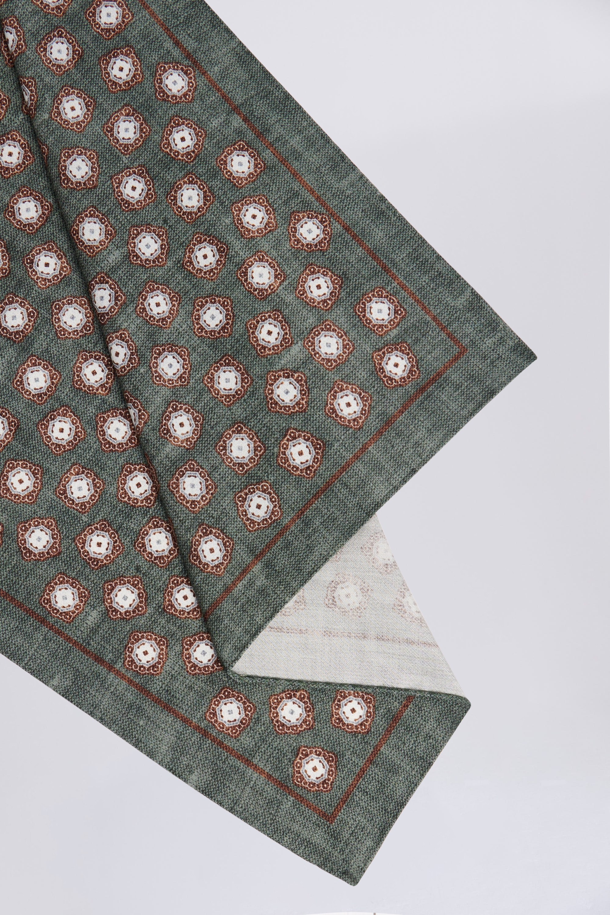 Bottinelli Sage & Toffee Silk Medallion Pocket Square