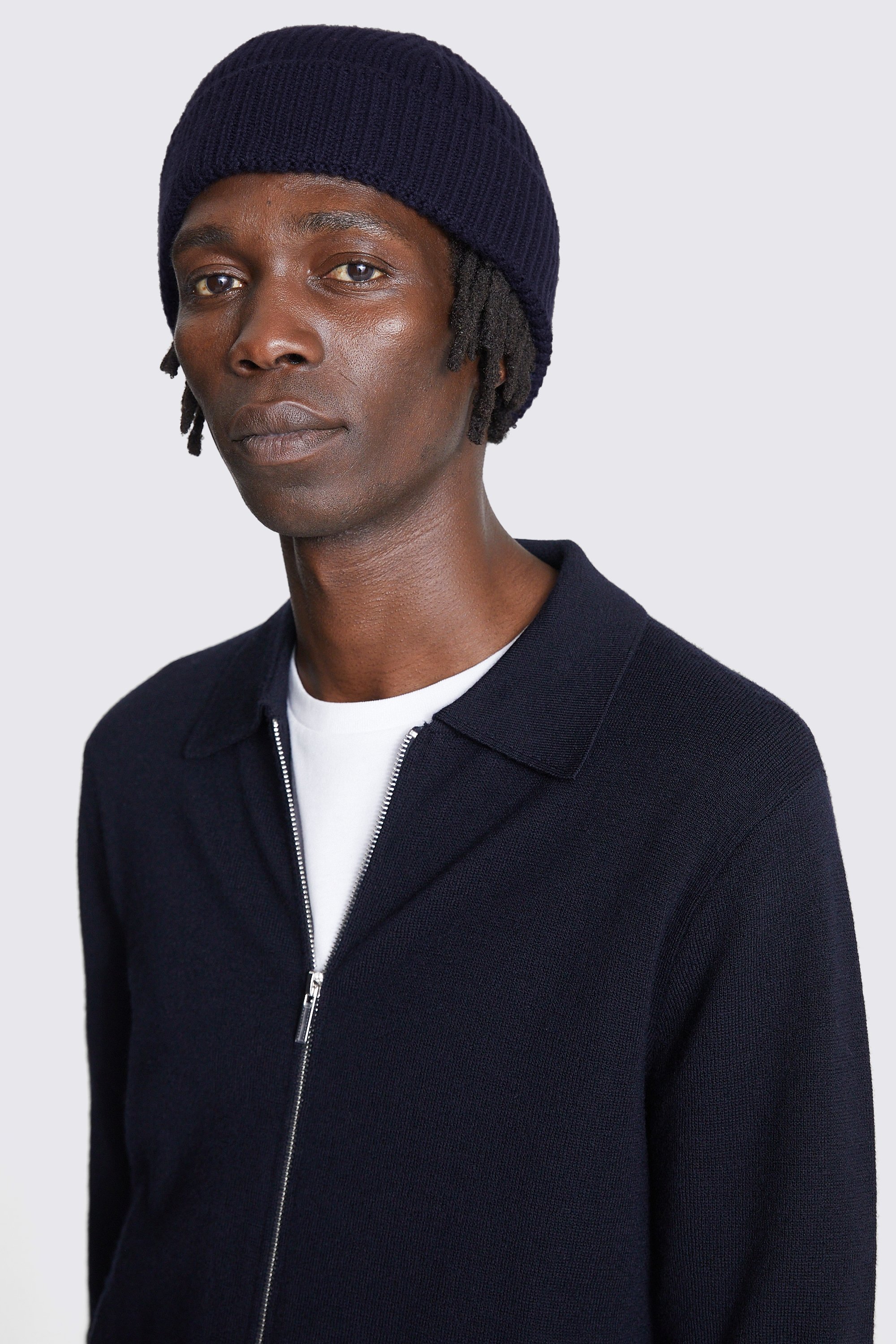 Navy Cashmere Blend Ribbed Beanie