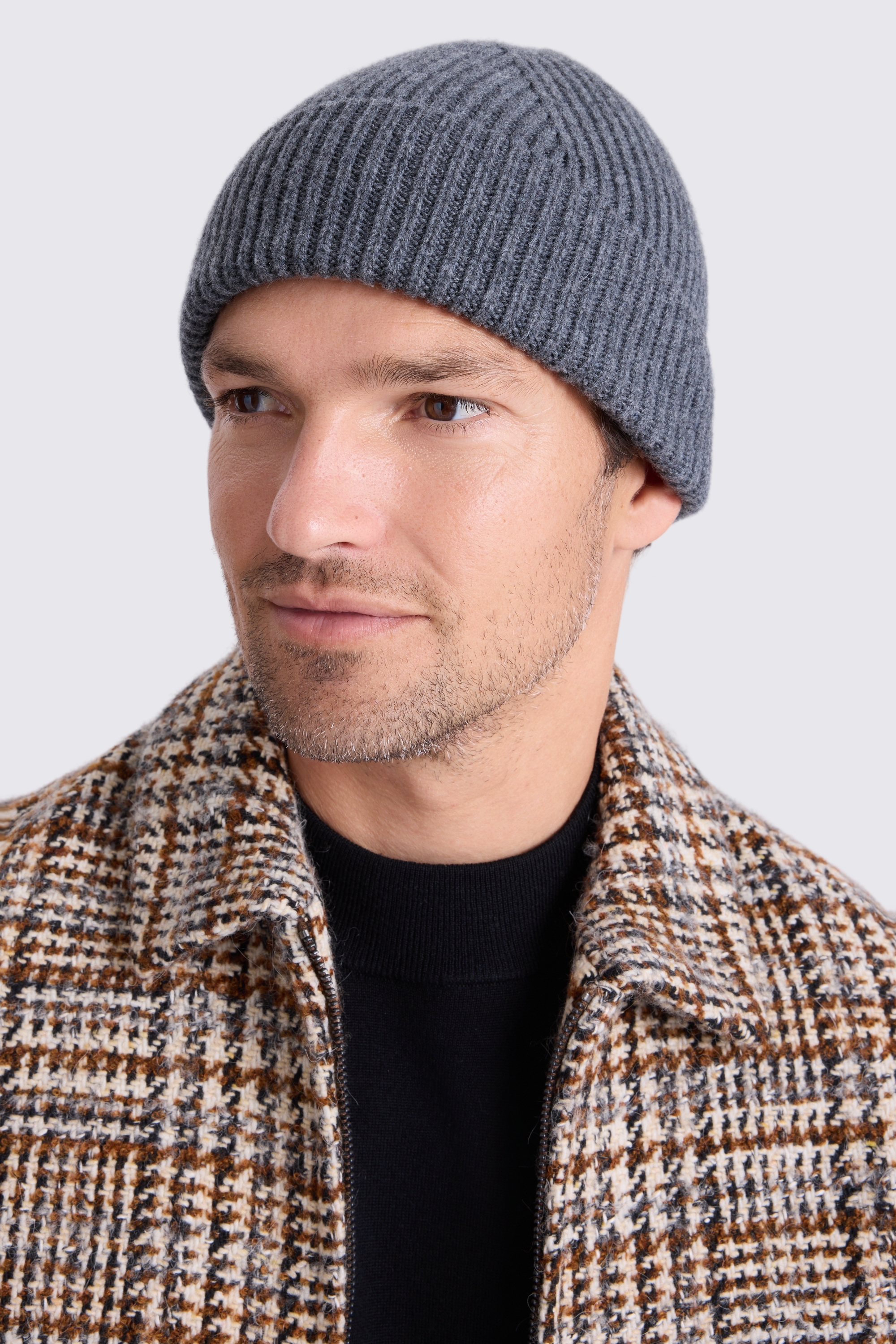 Charcoal Cashmere Blend Ribbed Beanie