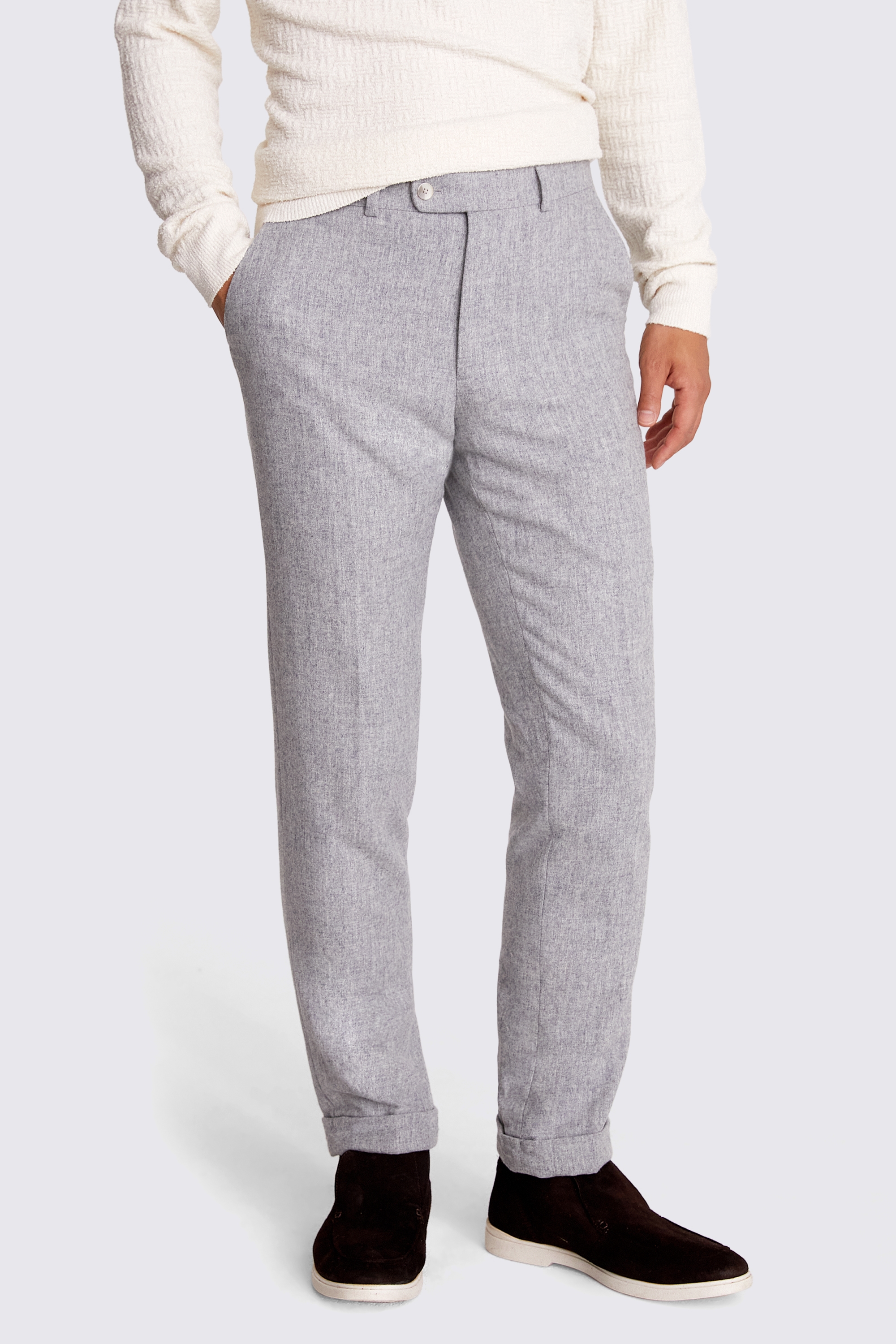 Tailored Fit Light Grey Flannel Trousers | Buy Online at Moss