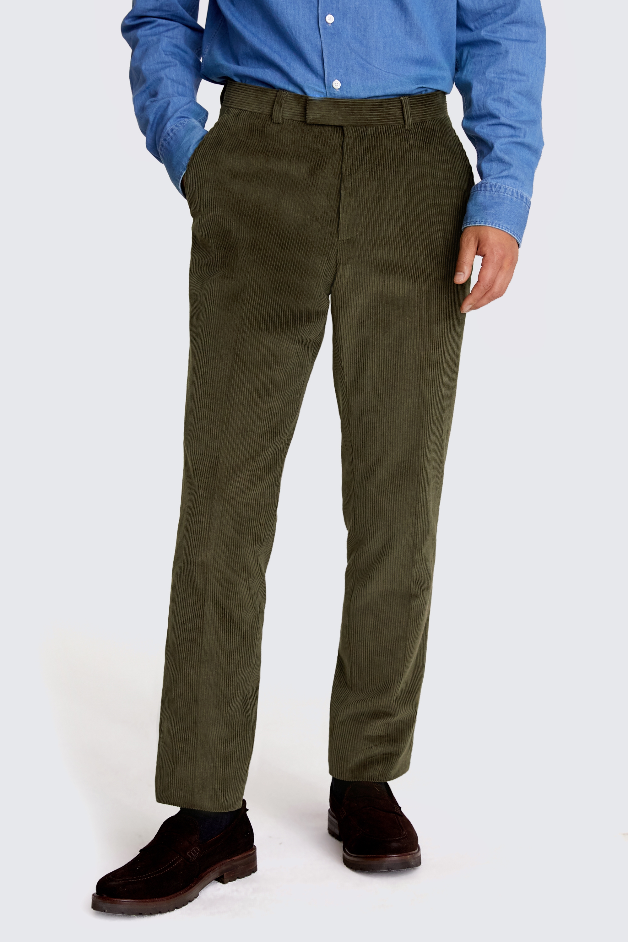 Tailored Fit Olive Corduroy Trousers | Buy Online at Moss