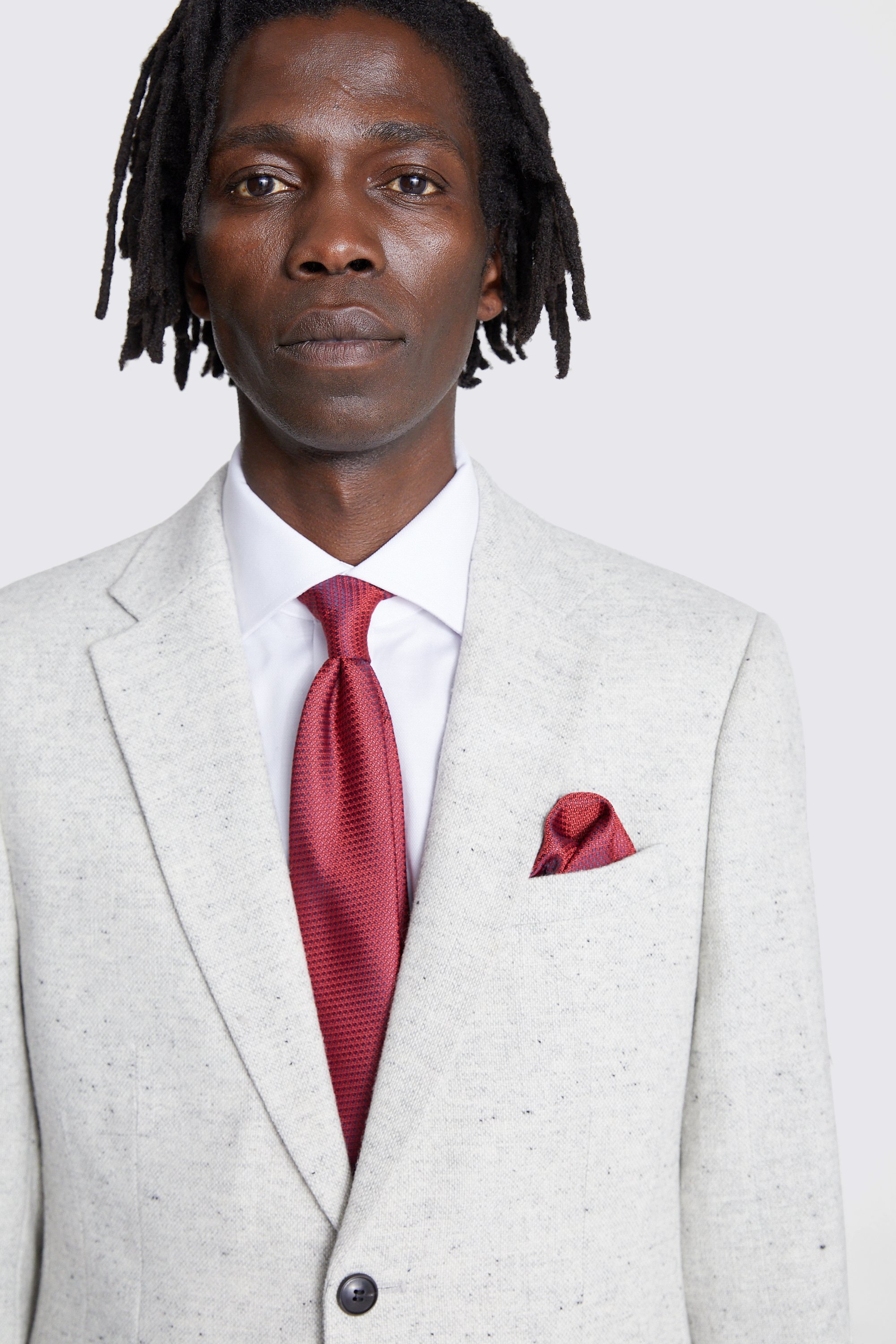 White tux with red on sale tie