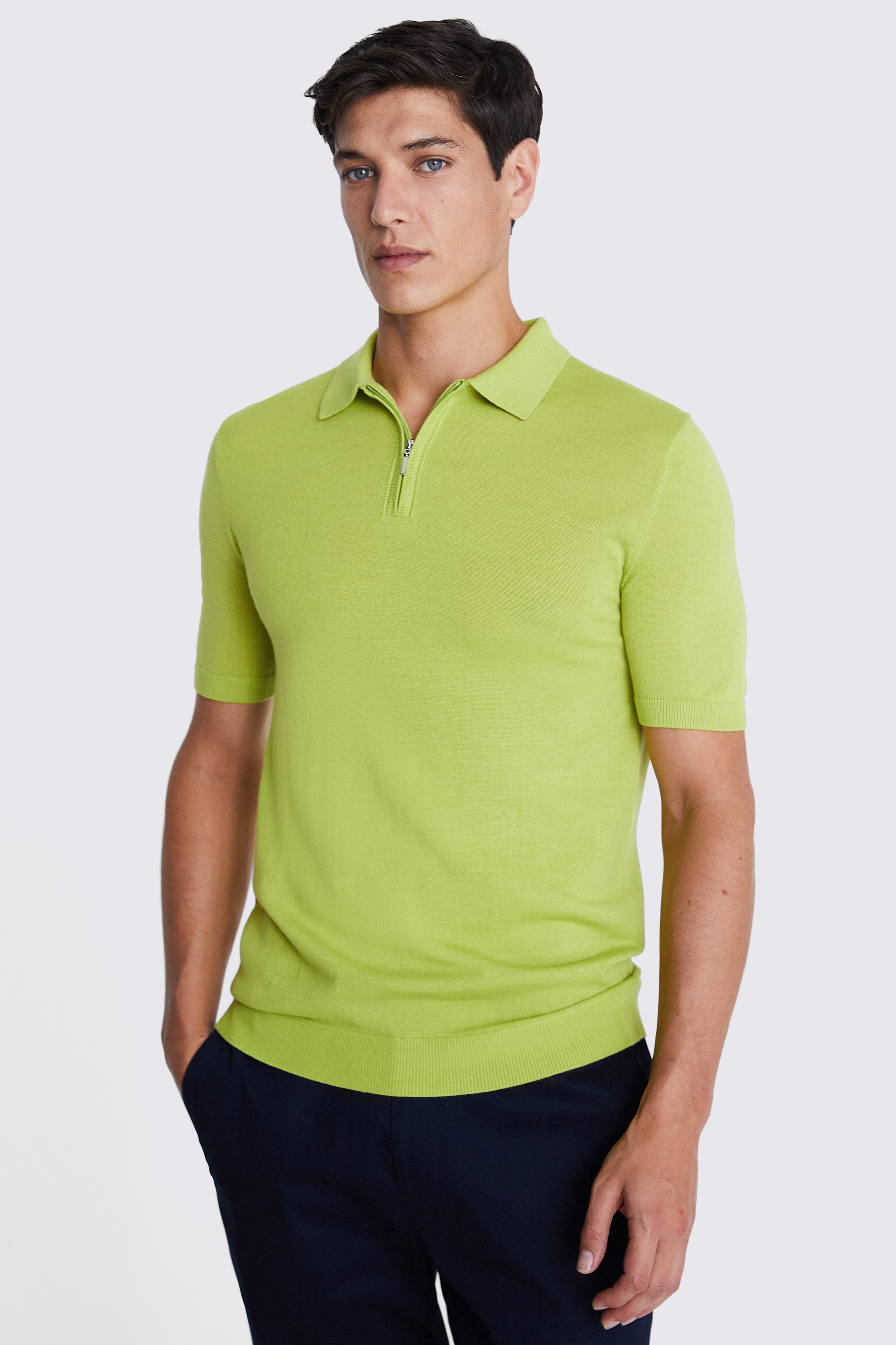 Lime Merino Quarter Zip Polo Shirt | Buy Online at Moss