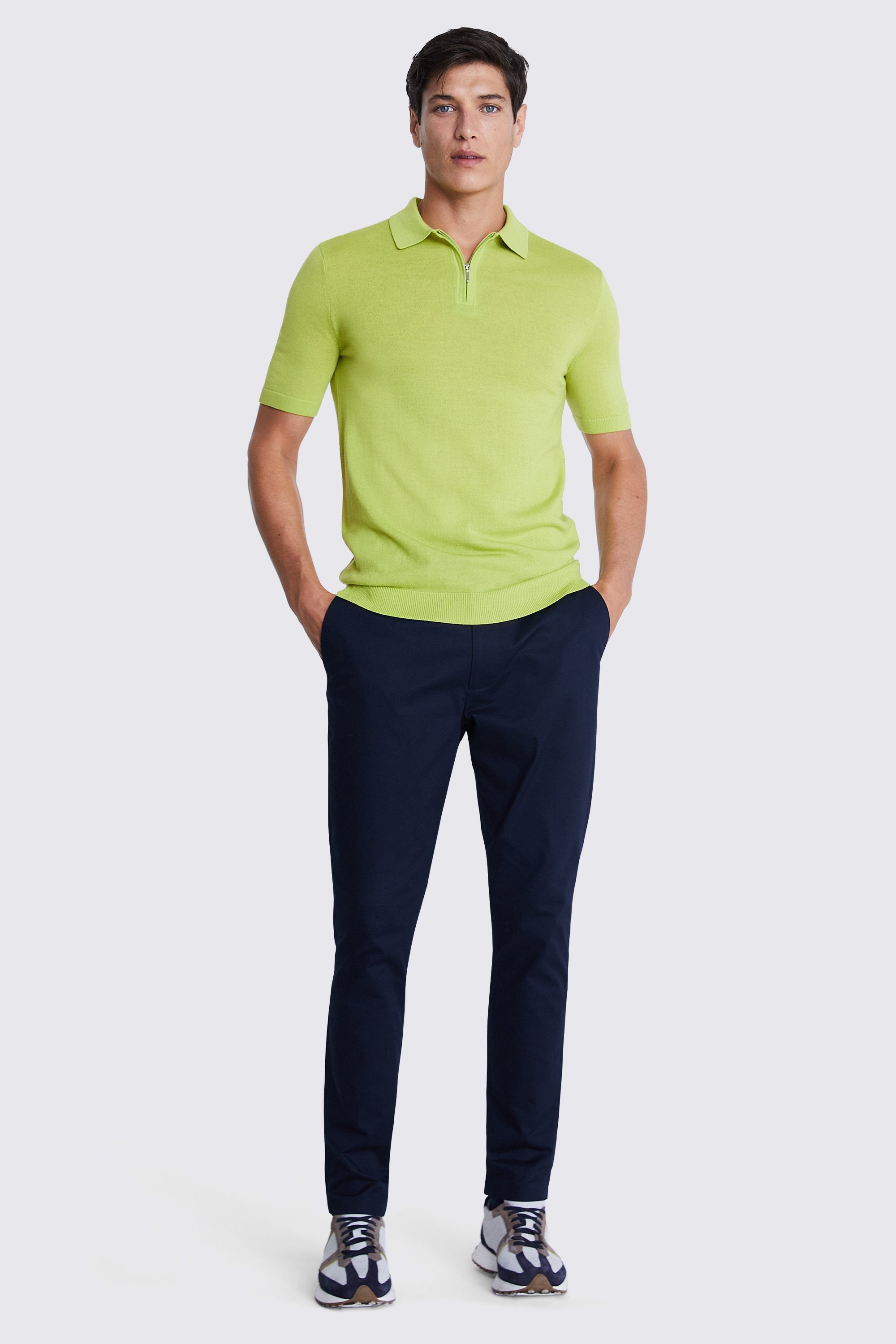 Lime Merino Quarter Zip Polo Shirt