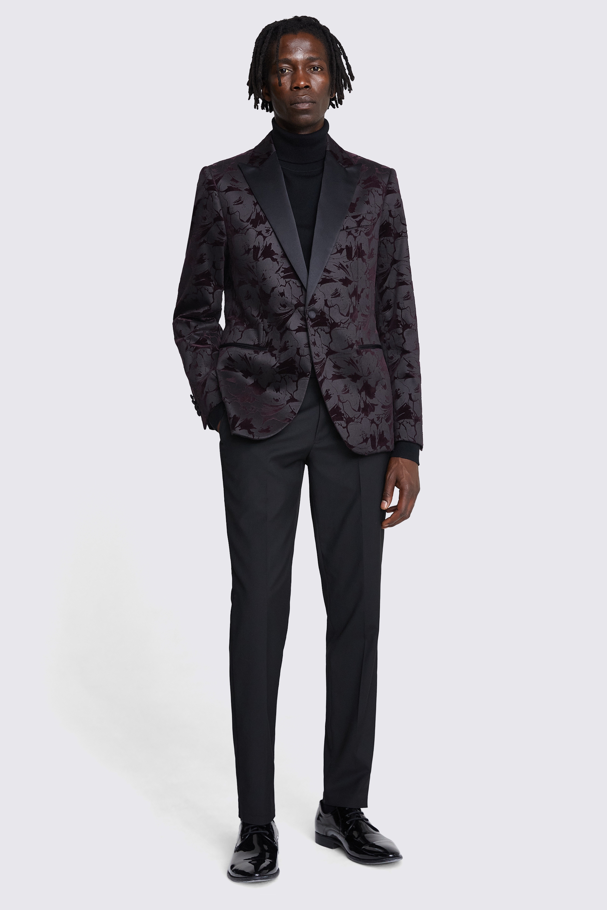 Italian Slim Fit Burgundy Floral Velvet Jacket | Buy Online at Moss