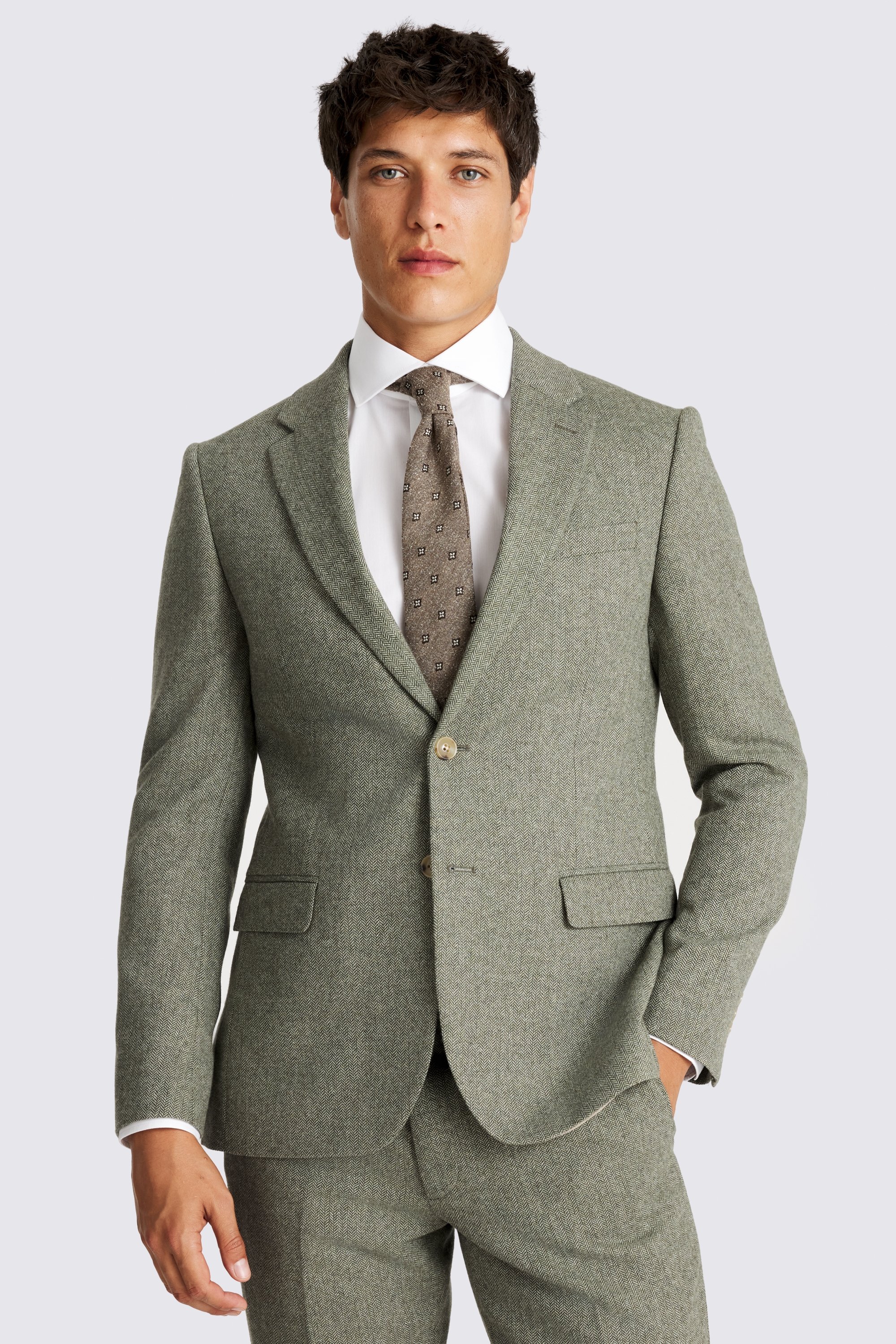 Custom Made sage herringbone tweed jacket