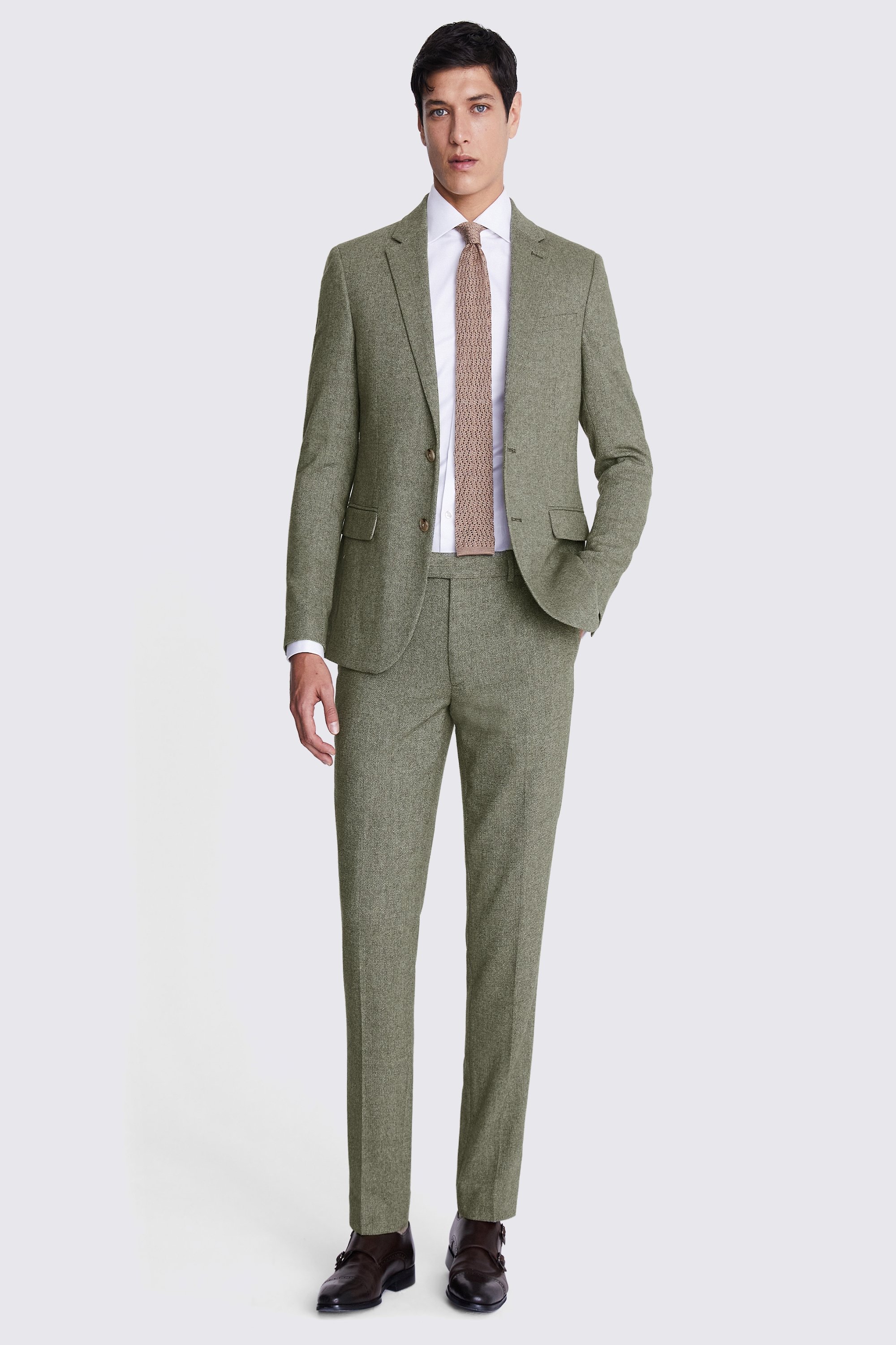 Slim Fit Sage Herringbone Tweed Suit