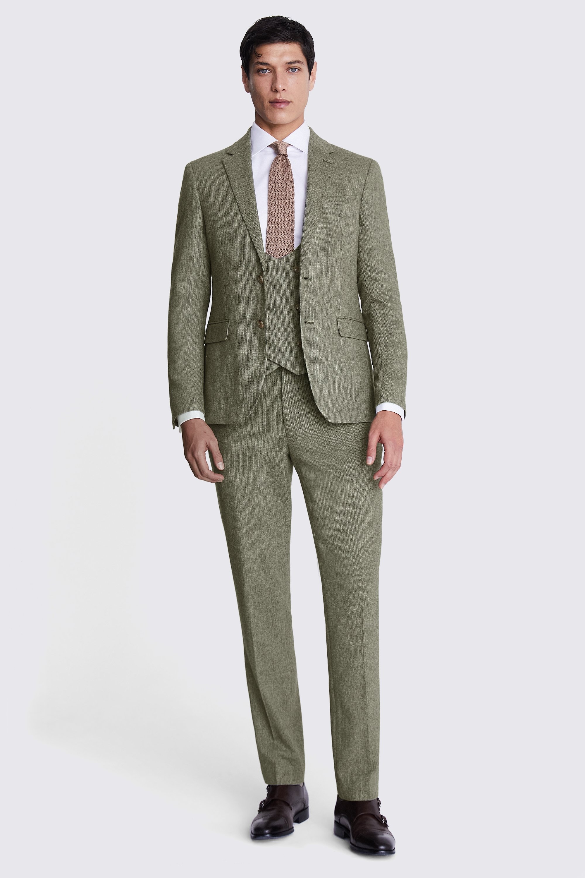 Custom Made sage herringbone tweed suit