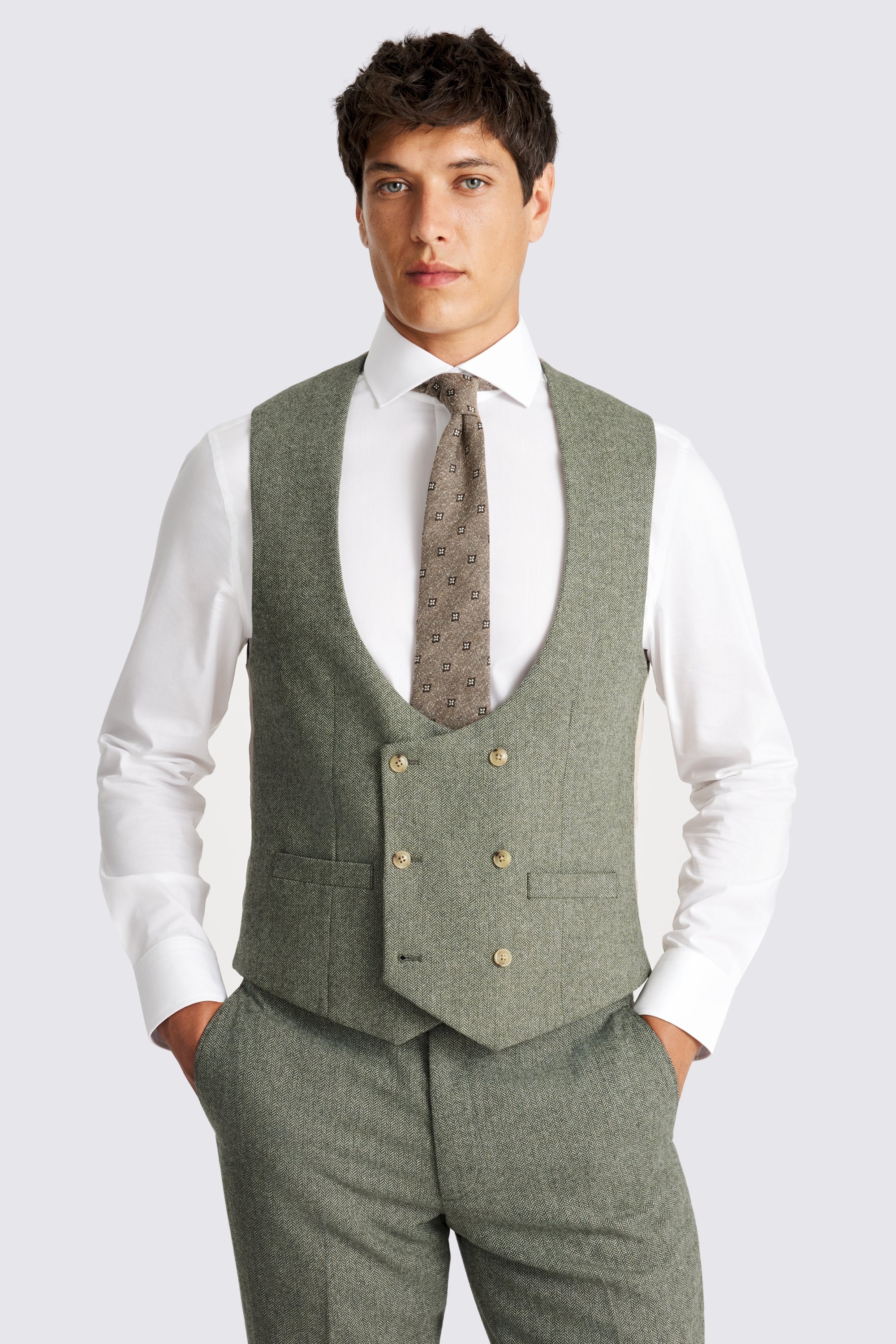 Custom Made sage herringbone tweed jacket