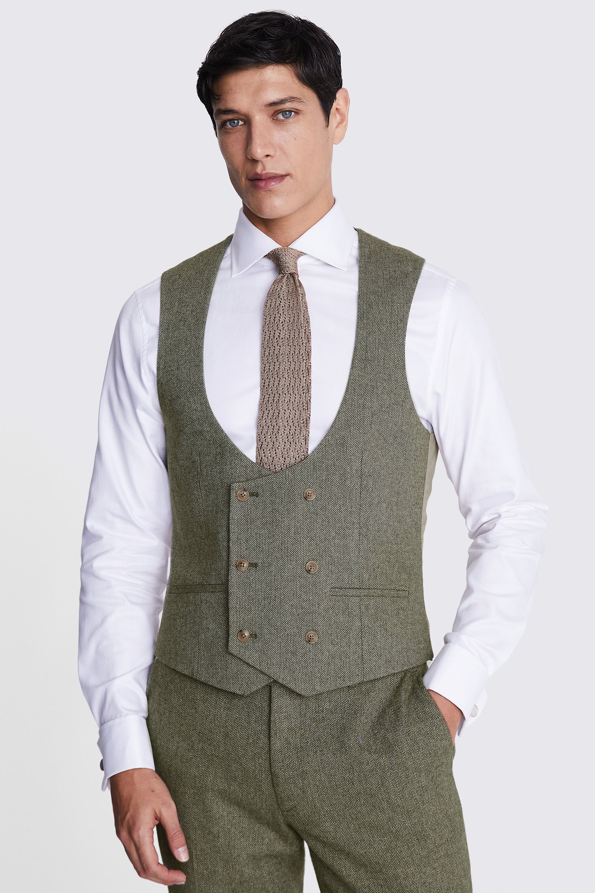 Custom Made sage herringbone tweed suit