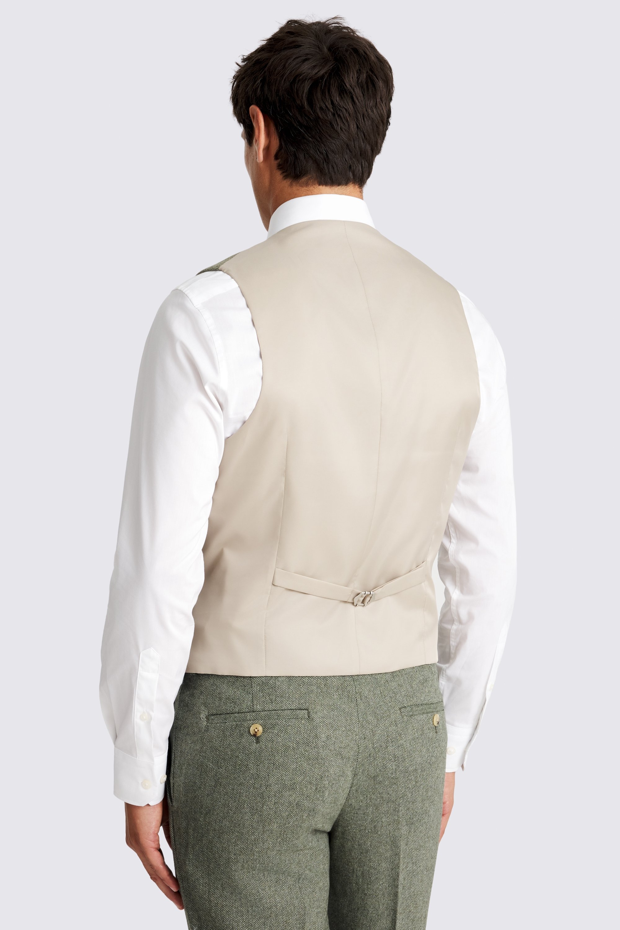 Slim Fit Sage Herringbone Tweed Waistcoat
