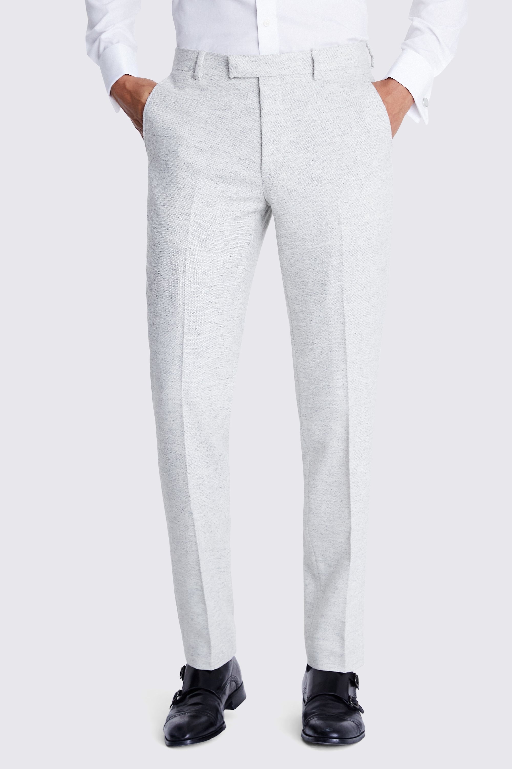 Tailored Fit Light Grey Donegal Trousers