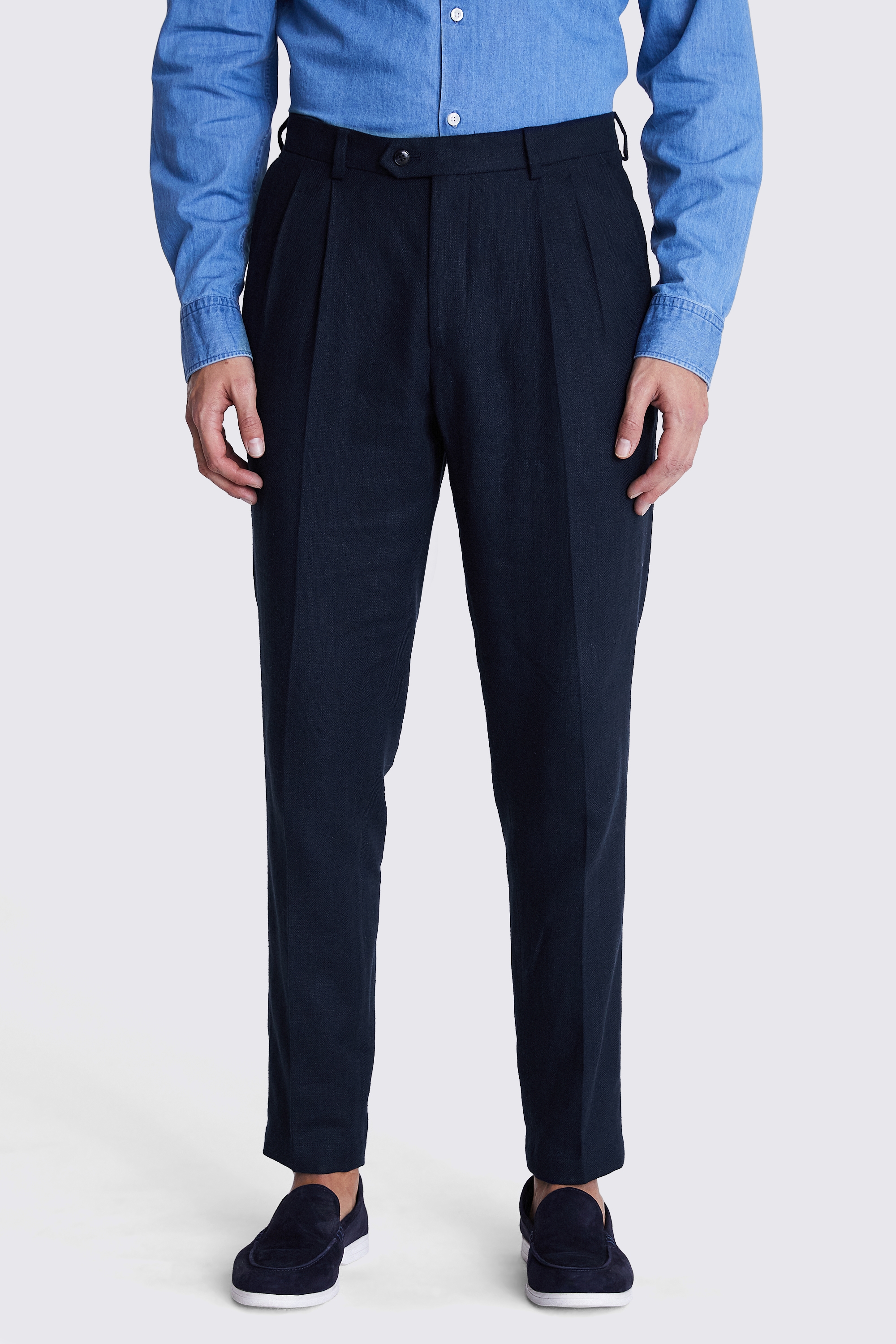 Tailored Fit Navy Herringbone Pants Buy Online at Moss