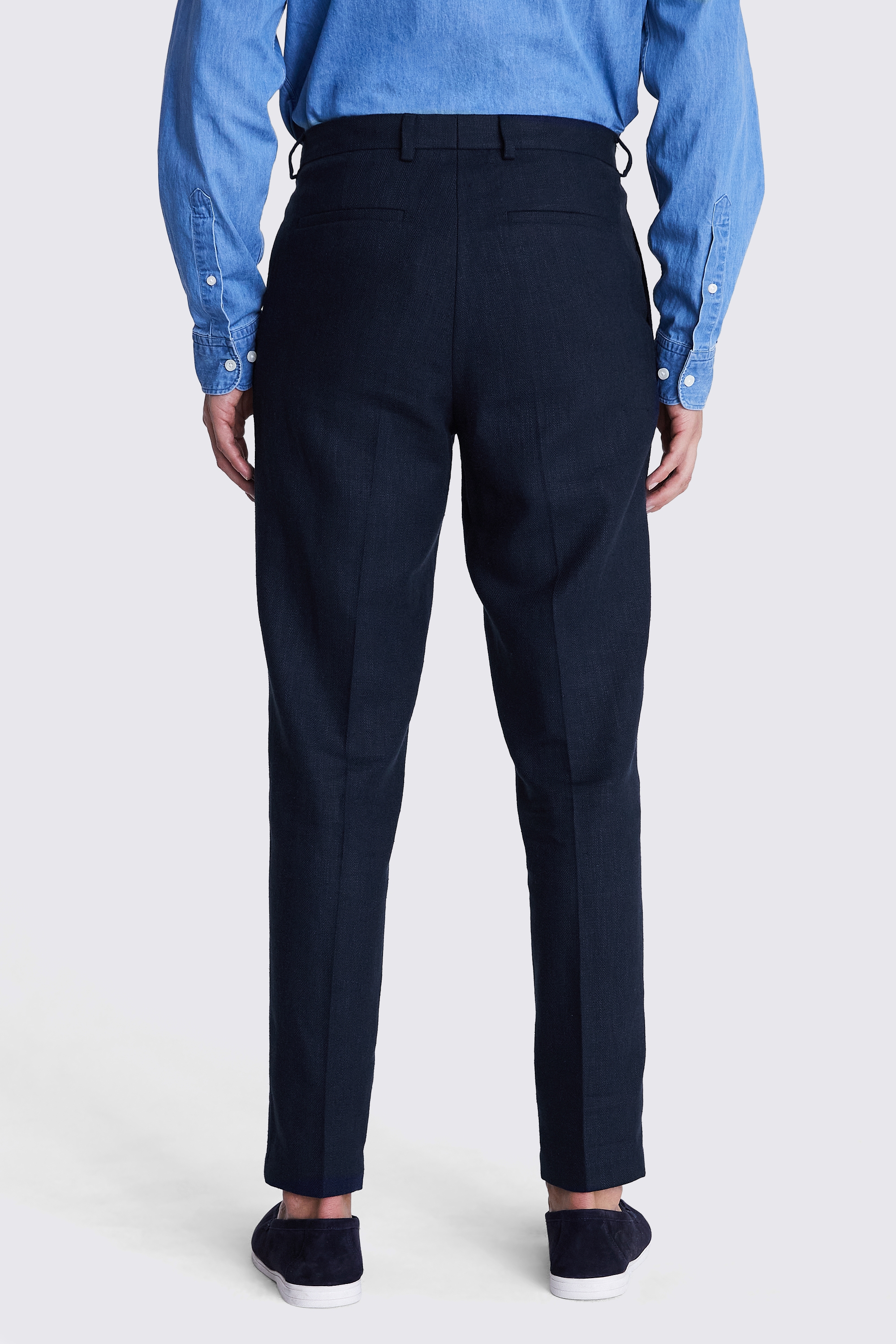 Tailored Fit Navy Herringbone Pants