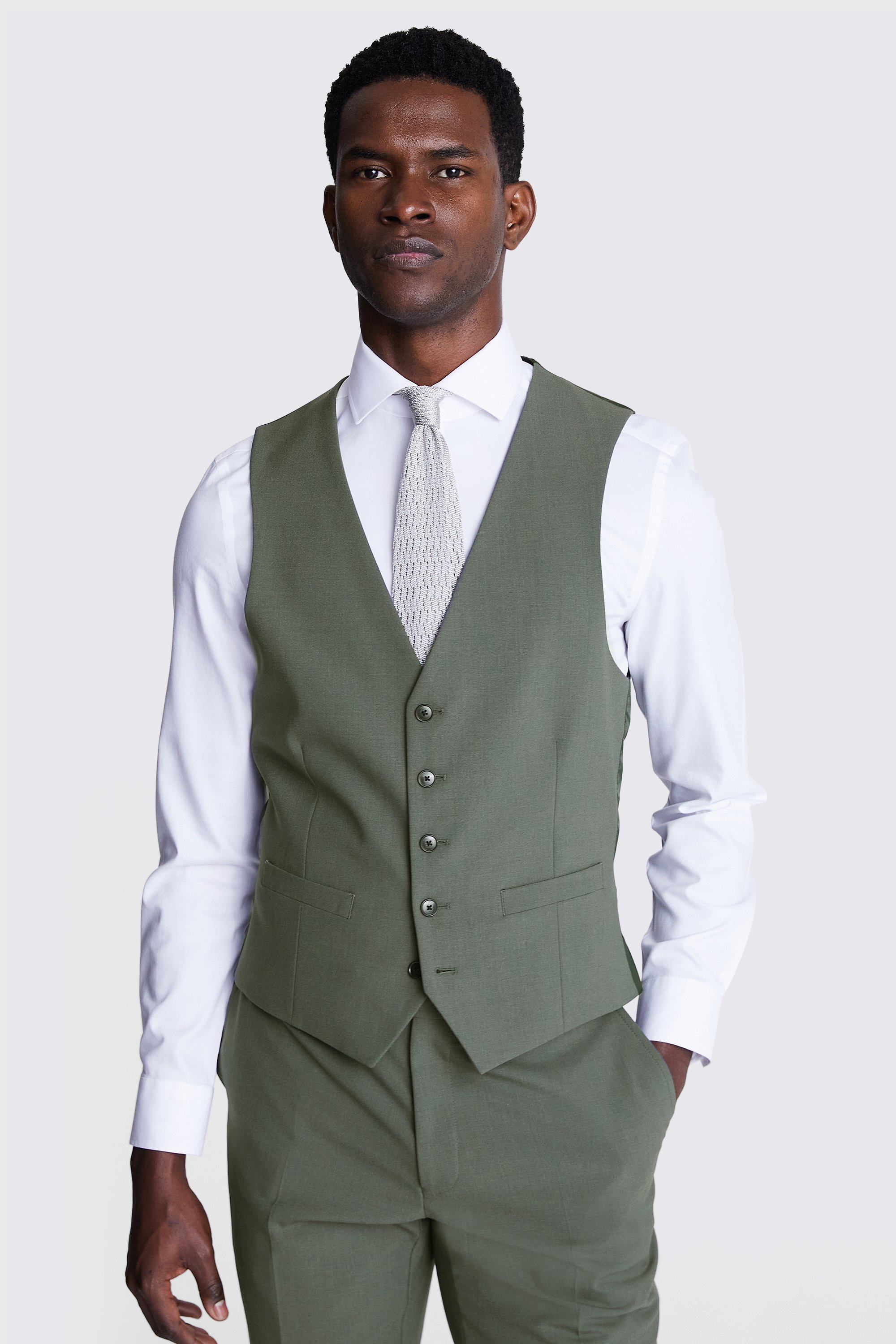 DKNY Slim Fit Sage Green Waistcoat